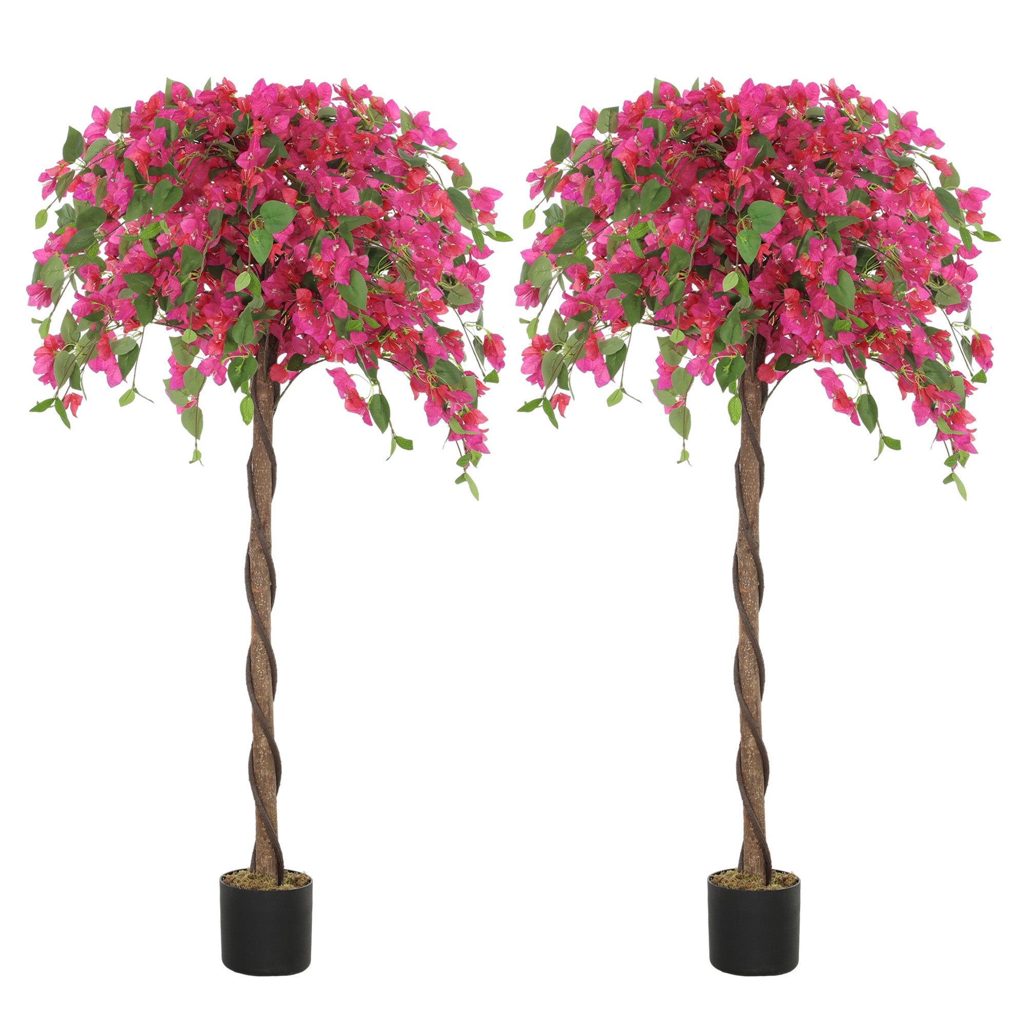 HOMCOM Set of 2 Decorative Artificial Plants, Murraya Flowers in Pots, Fake Plants for Home Indoor Decor, 120cm, Purple and Red - North Peak Garden Furniture