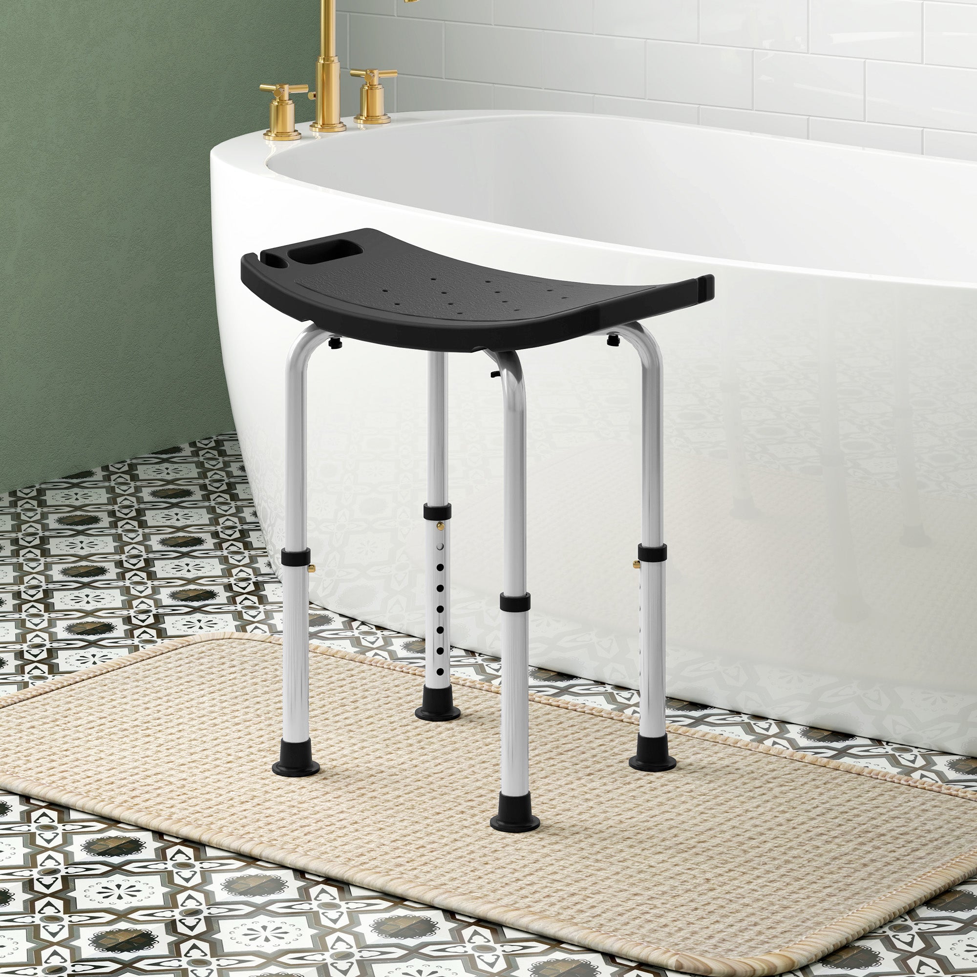 HOMCOM Height Adjustable Bath Stool, Aluminium Shower Stool with Non-Slip Pads for Elderly, Disabled, Seniors, Pregnant, Black - North Peak Garden Furniture