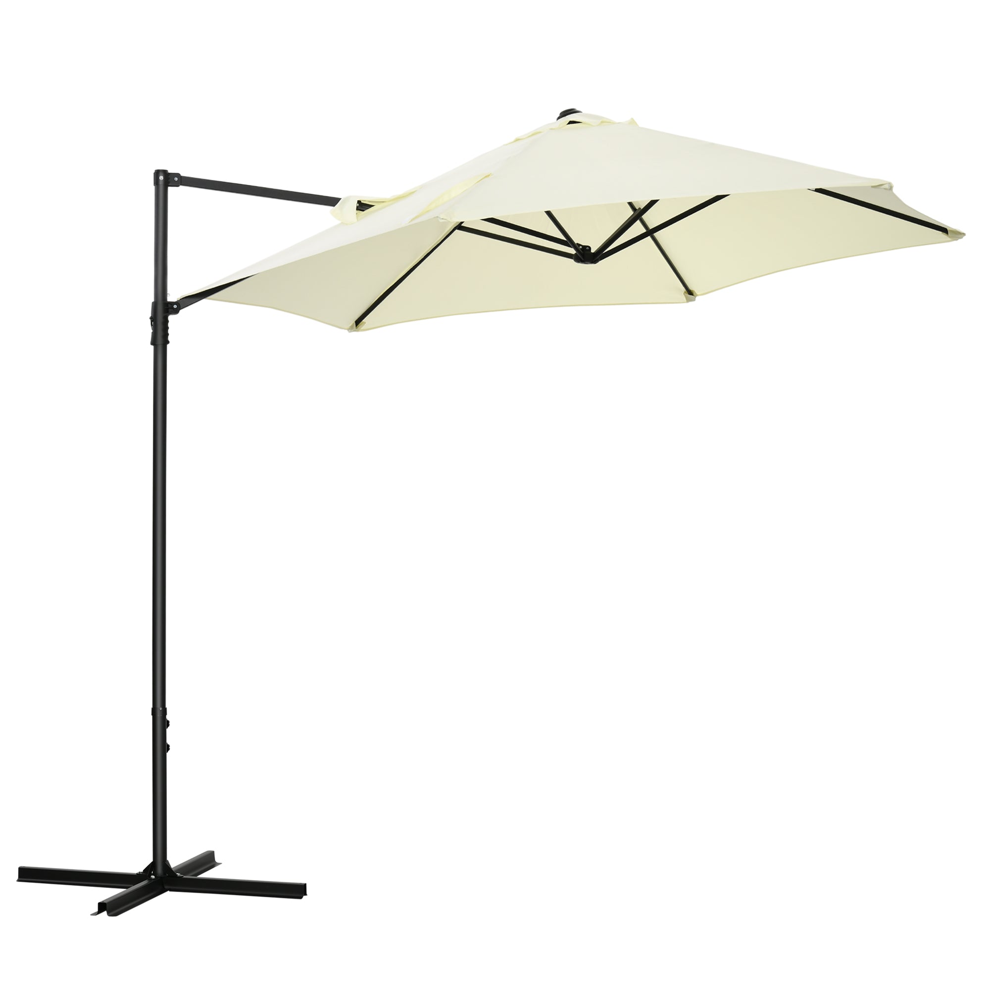 Outsunny 2.5M Garden Cantilever Parasol with 360° Rotation, Offset Roma Patio Umbrella Hanging Sun Shade Canopy Shelter with Cross Base, Beige - North Peak Garden Furniture