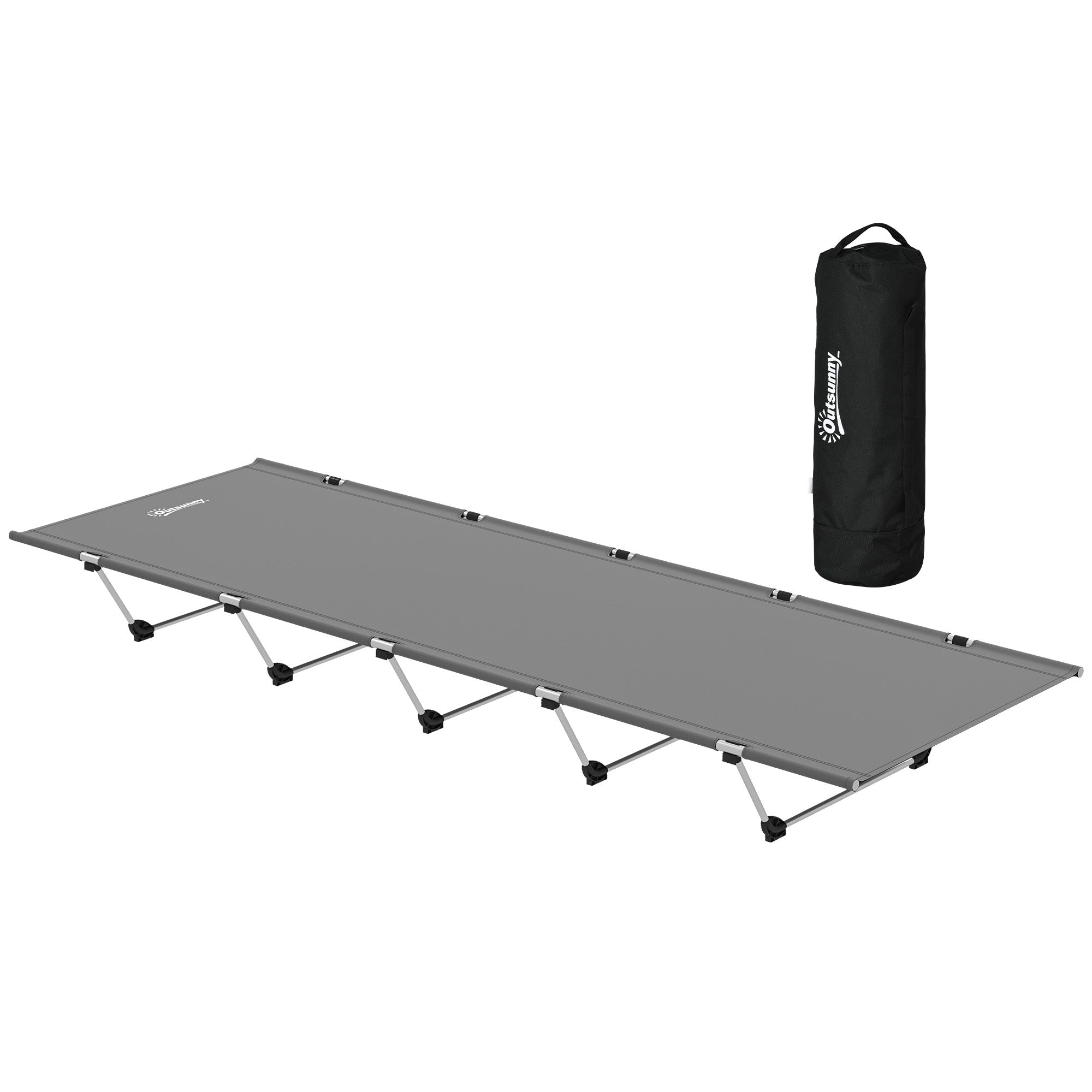 Outsunny Lightweight Camping Bed, Aluminium Portable Camp Cot w/ Strong Support 150kg and Carry Bag for Camping, Dark Grey - North Peak Garden Furniture