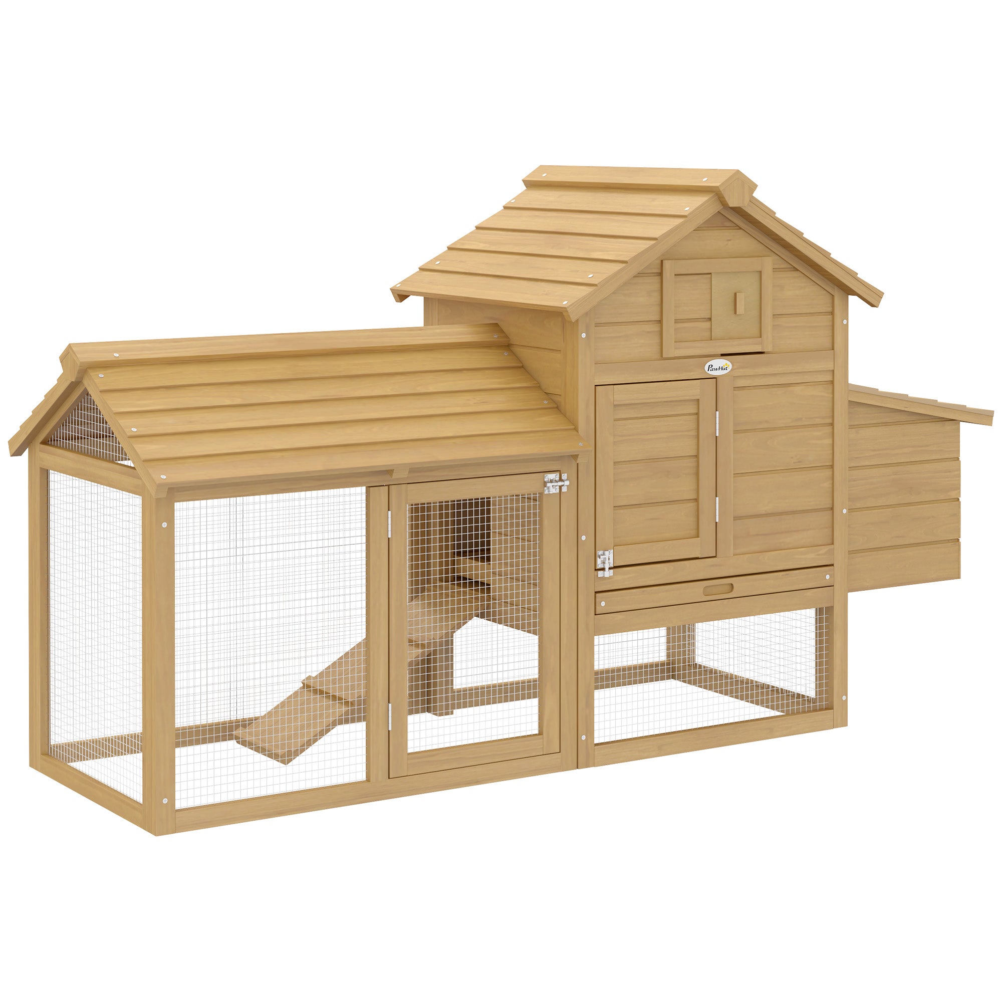 PawHut Small Chicken Coop with Run Hen House Poultry Coops Cages Nesting Box Wood 150.5 x 54 x 87cm - North Peak Garden Furniture