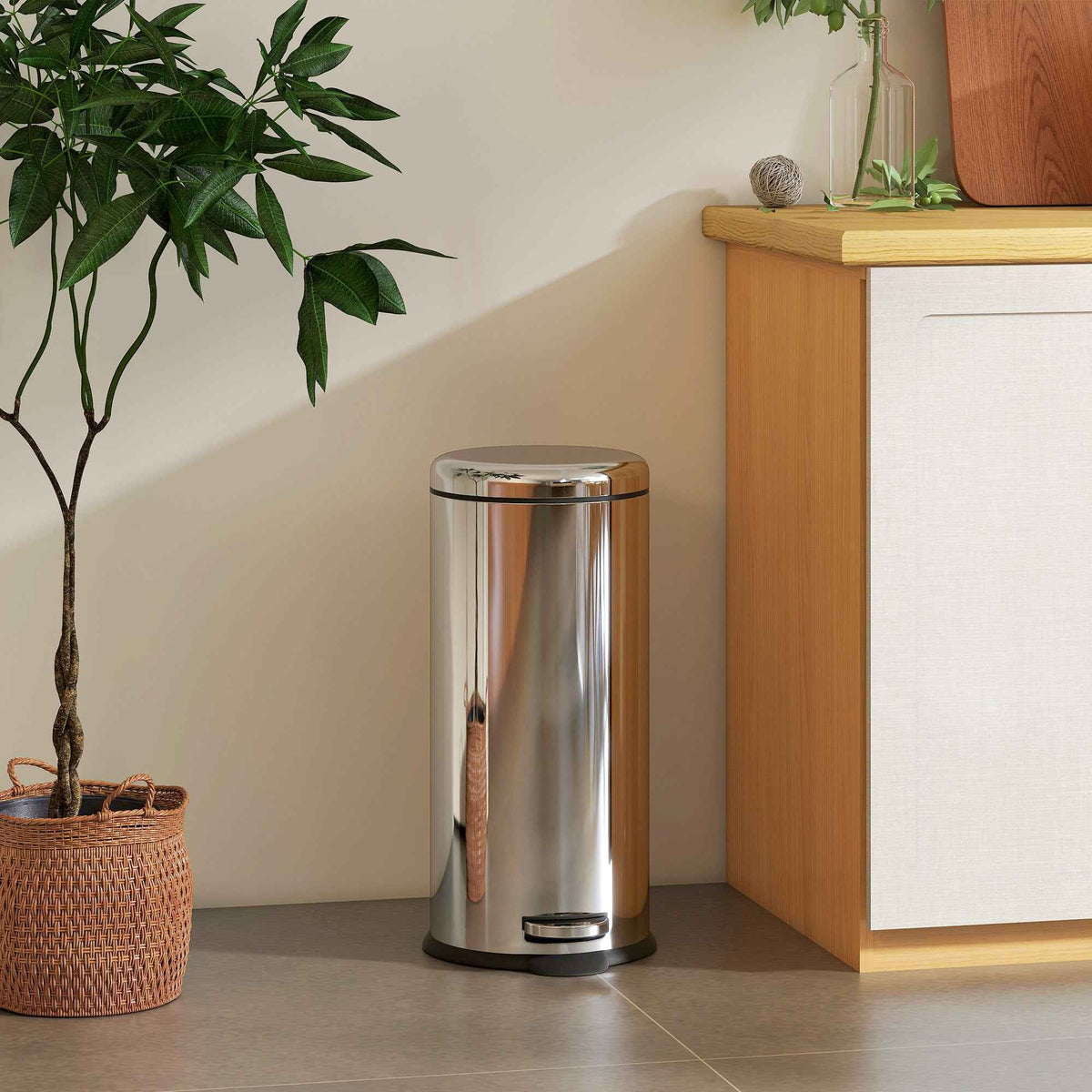 HOMCOM Foot Pedal Bin Stainless Steel Metal Waste Rubbish Lid Kitchen Garbage 30L Silver