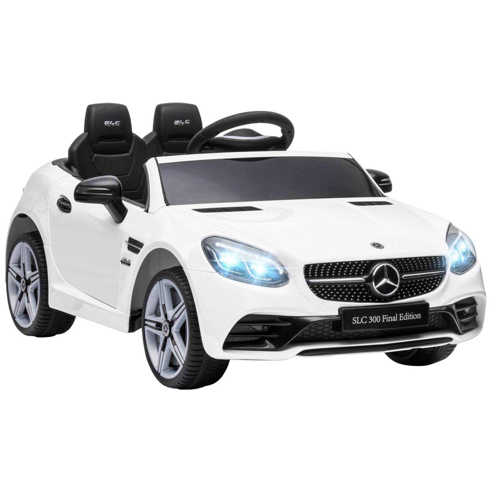 AIYAPLAY Benz SLC 300 Licensed 12V Kids Electric Ride On Car with Parental Remote Two Motors Music Lights Suspension Wheels for 3-6 Years White - North Peak Garden Furniture