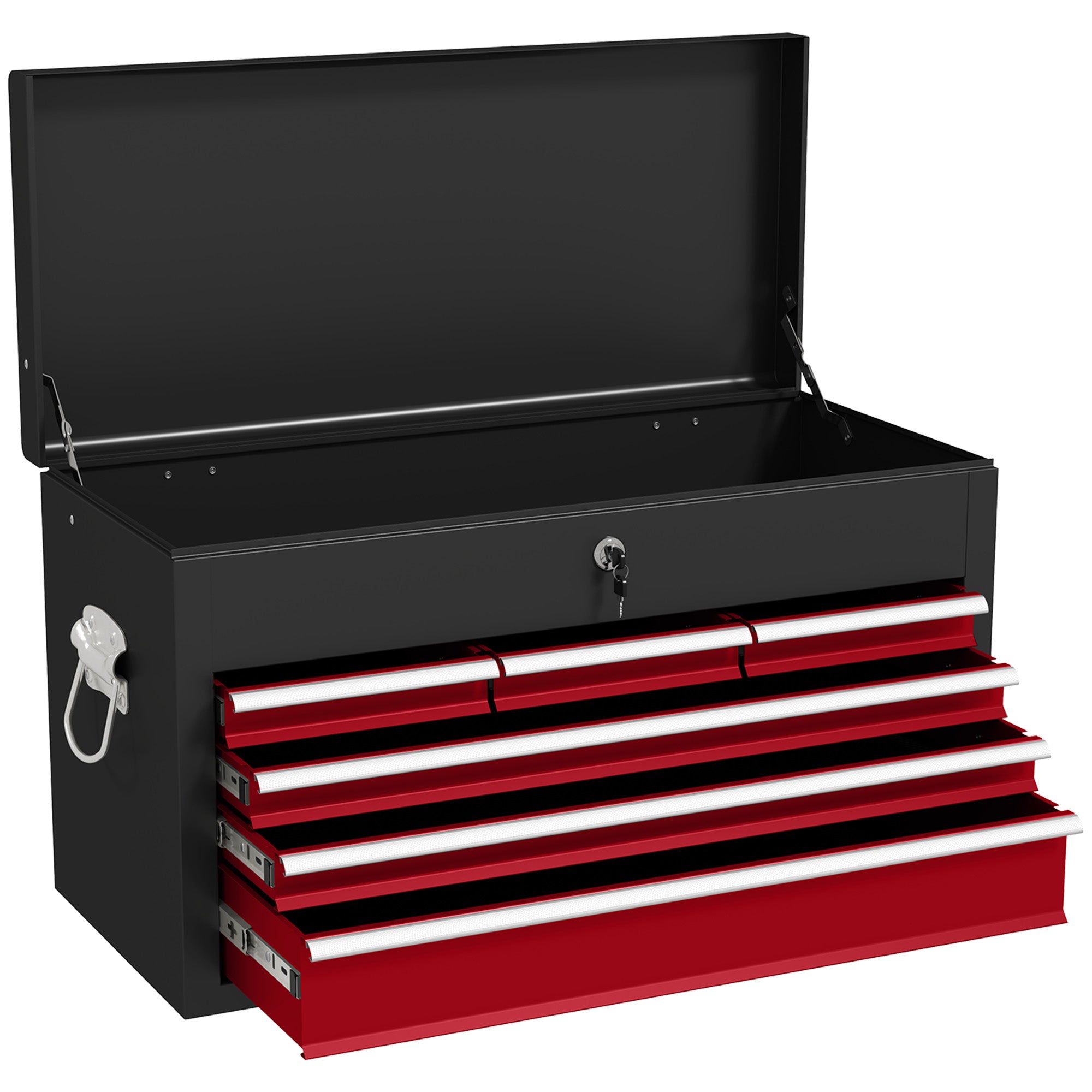 HOMCOM Steel Six Drawer Tool Storage Carry Chest, with Lock and Keys - Red - North Peak Garden Furniture