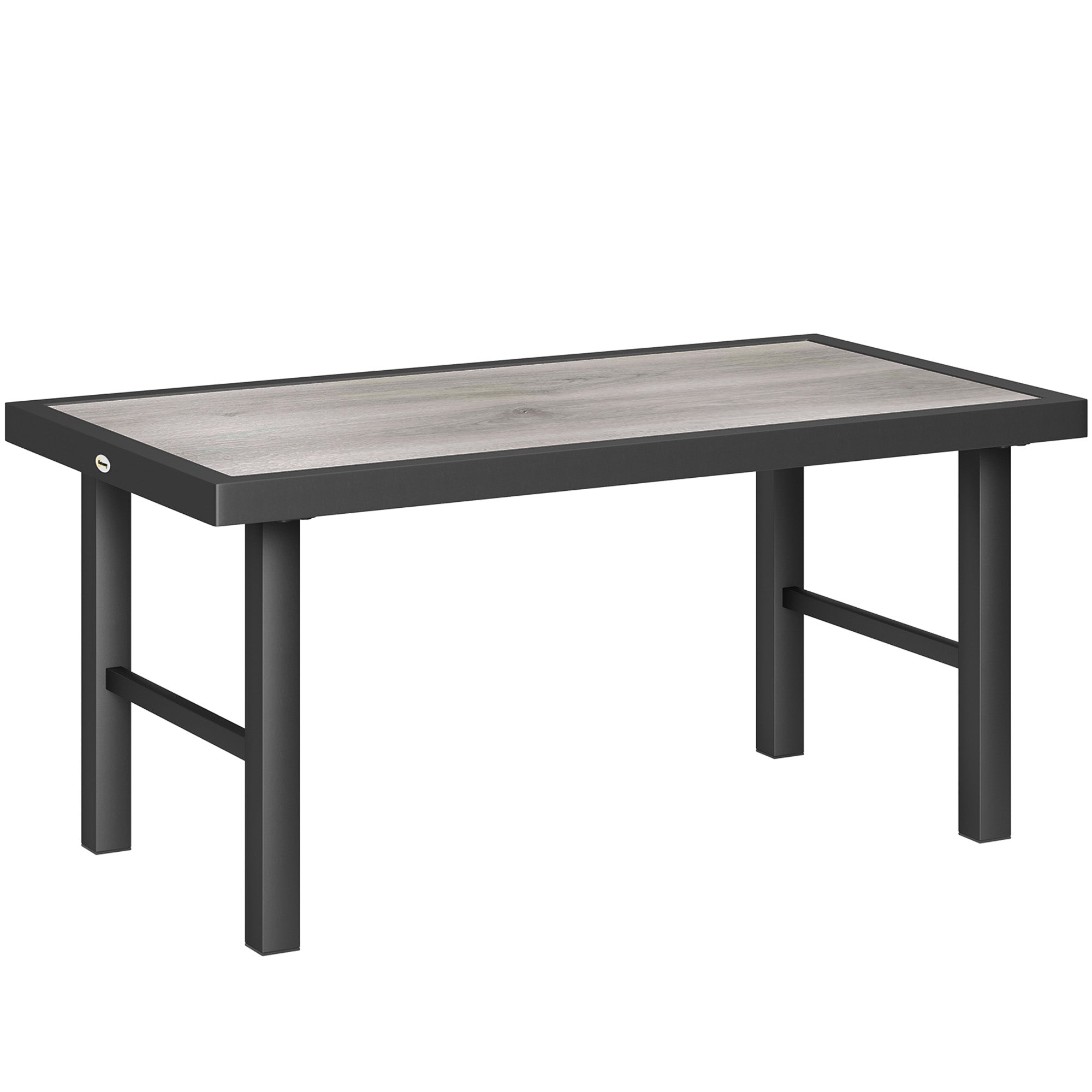 Outsunny Metal Garden Coffee Table, Outdoor Side Table with SPC Woodgrain Tabletop for Outside, Garden, Balcony, Porch, 100 x 53 x 46cm, Grey