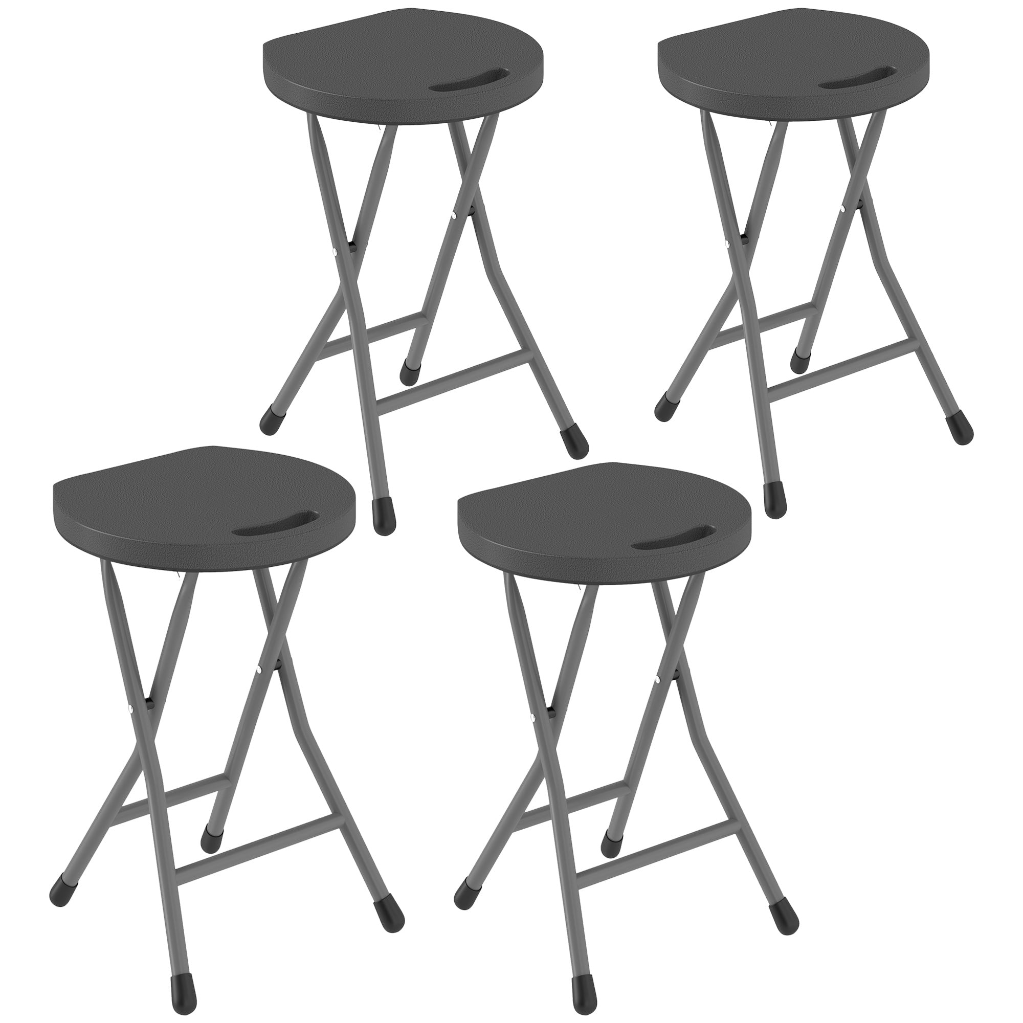 Outsunny Folding Stool Set of 4, Decorative Garden Stool Set with Safety Latch, Foldable Garden Stools with Powder-Coated Steel Legs HDPE Seat and Handle for Indoor and Outdoor, Charcoal Grey - North Peak Garden Furniture