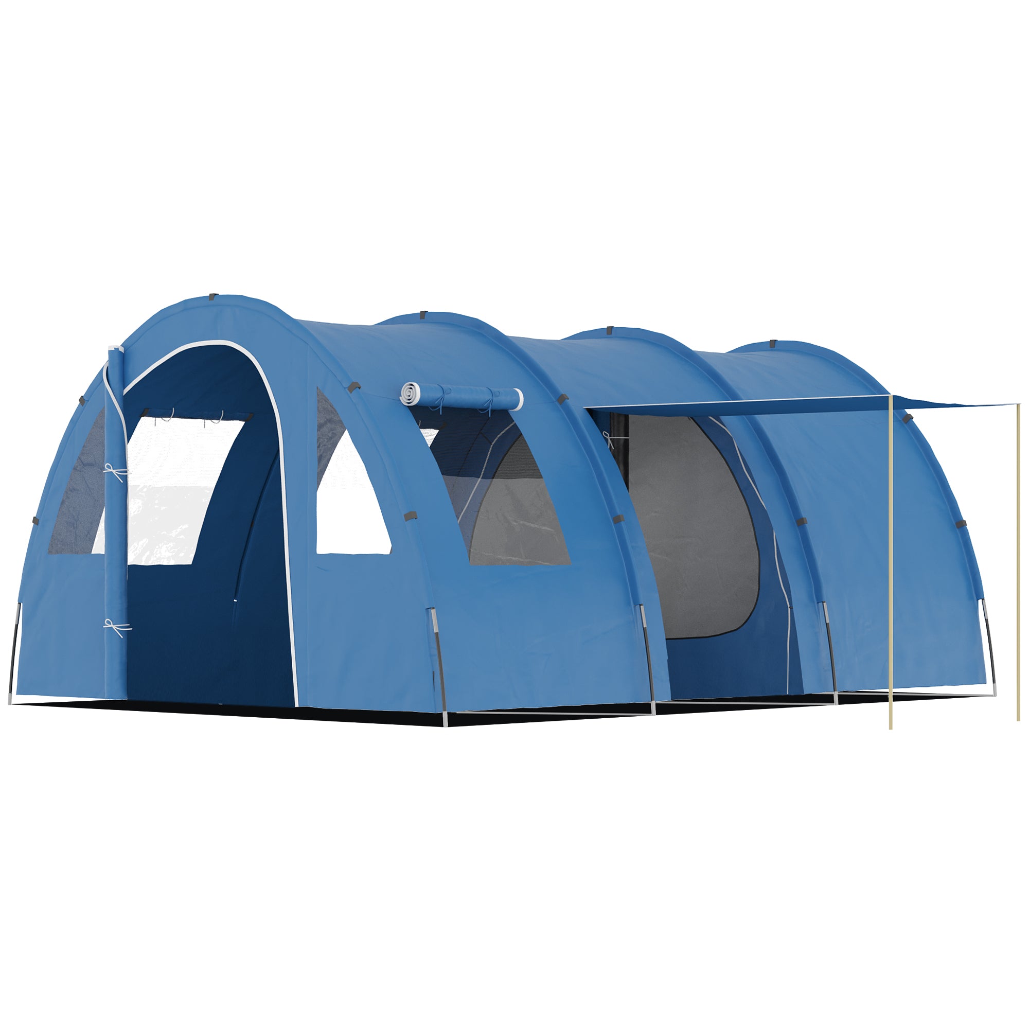 Outsunny 5-6 Man Tunnel Tent, Two Room Camping Tent with Floor, 2 Doors and Carry Bag, 2000mm Water Column for Fishing, Hiking, Sports, Festival - North Peak Garden Furniture