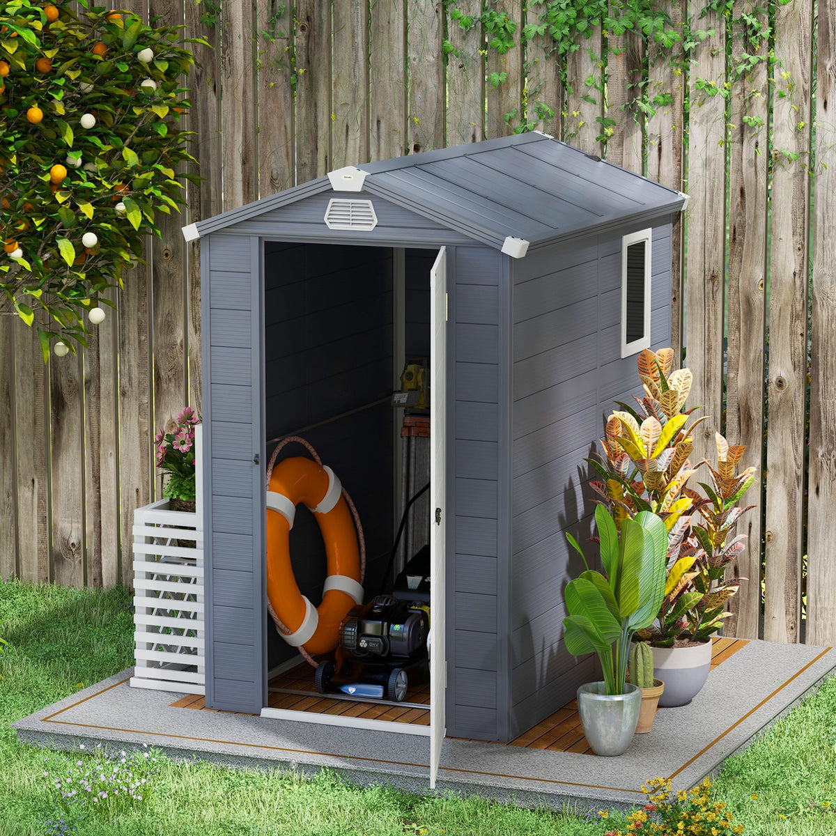 Outsunny 4.4ft x 6.2ft Aluminium Frame and Plastic Wall Shed, with Foundation - Grey