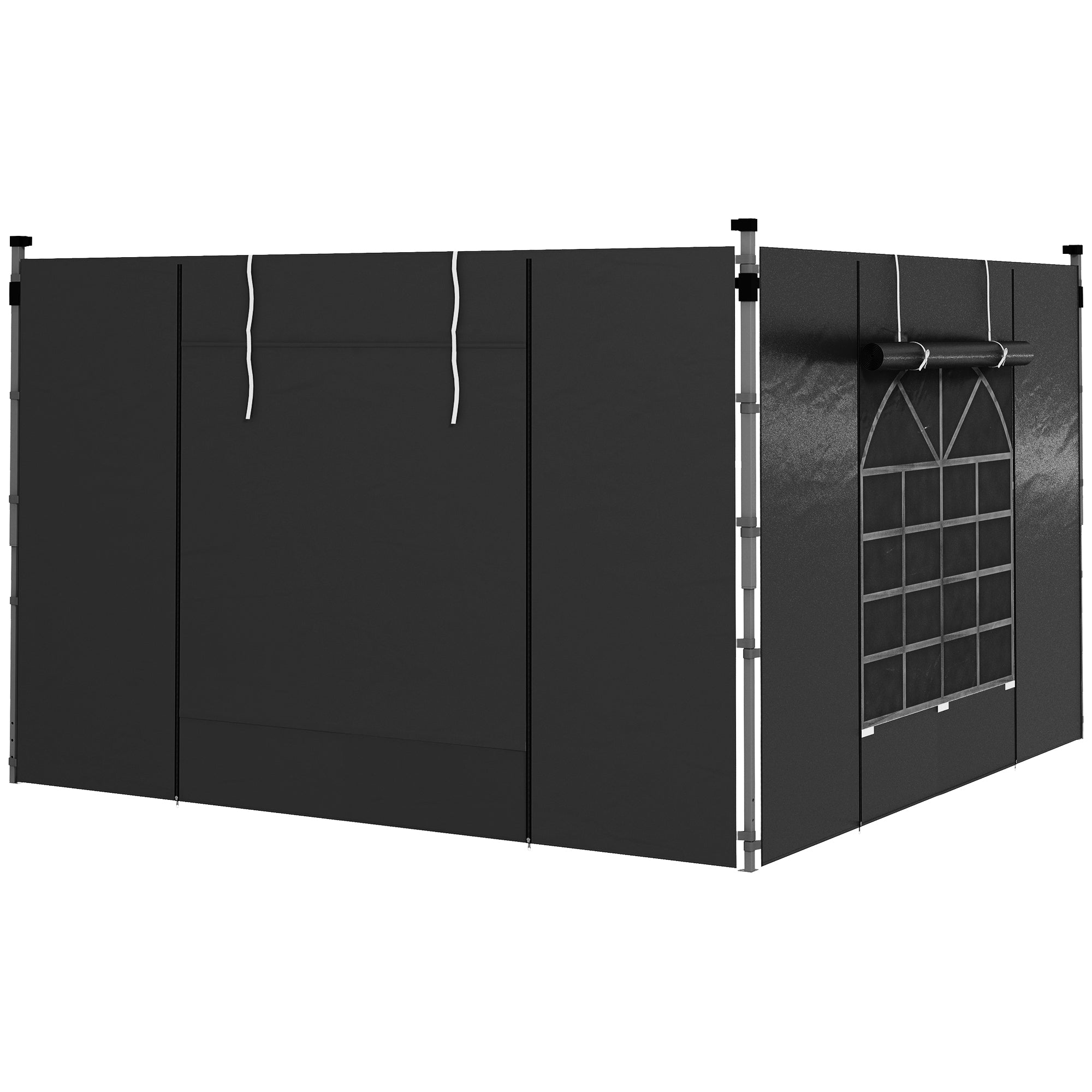Outsunny Gazebo Side Panels, 2 Pack Sides Replacement, for 3x3(m) or 3x6m Pop Up Gazebo, with Windows and Doors, Black - North Peak Garden Furniture