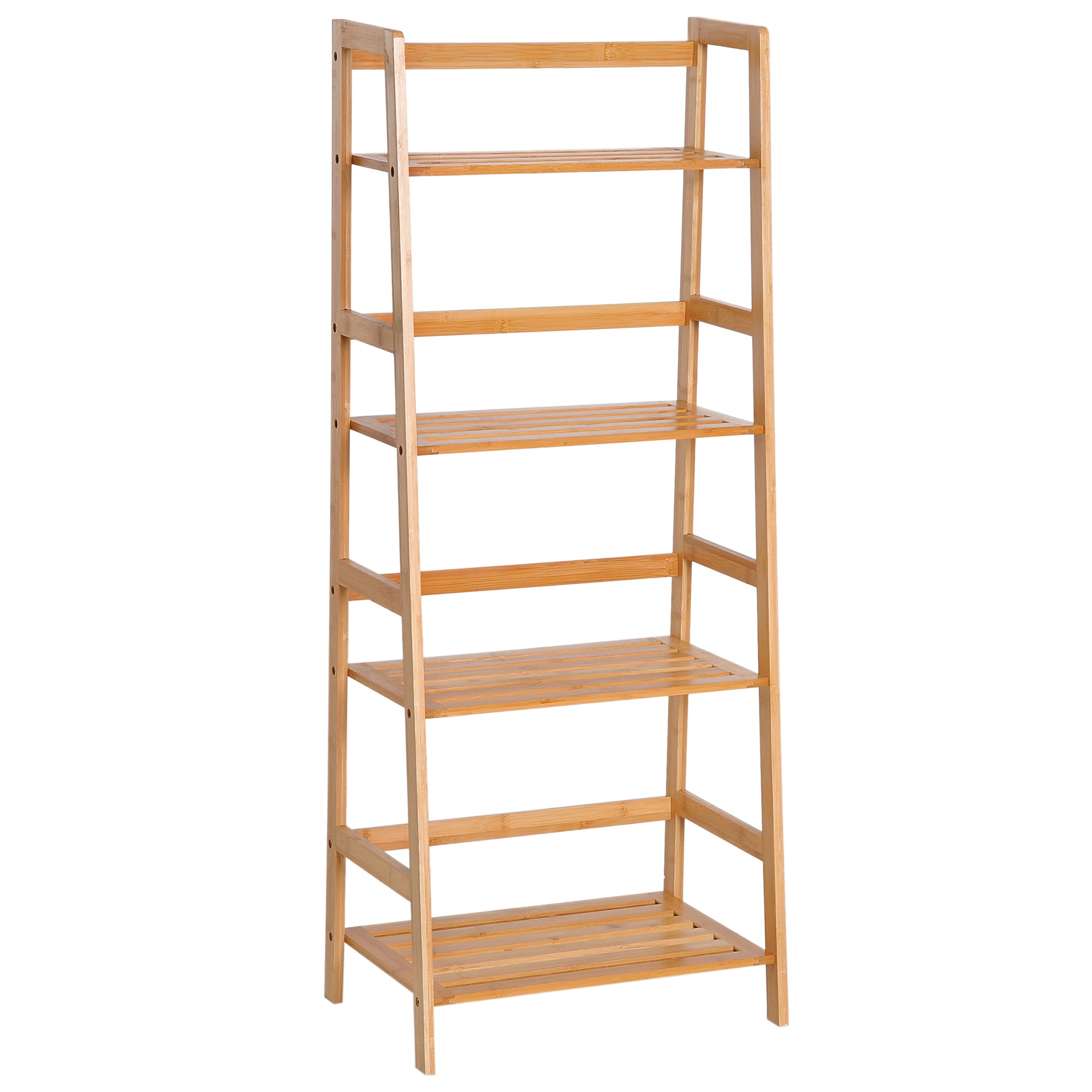 HOMCOM Bamboo Ladder Shelf, 4-Tier Bookshelf, Freestanding Bookcase for Living Room, Study, Bedroom, Home Office, 48 x 31.5 x 120cm, Natural Wood Effect - North Peak Garden Furniture