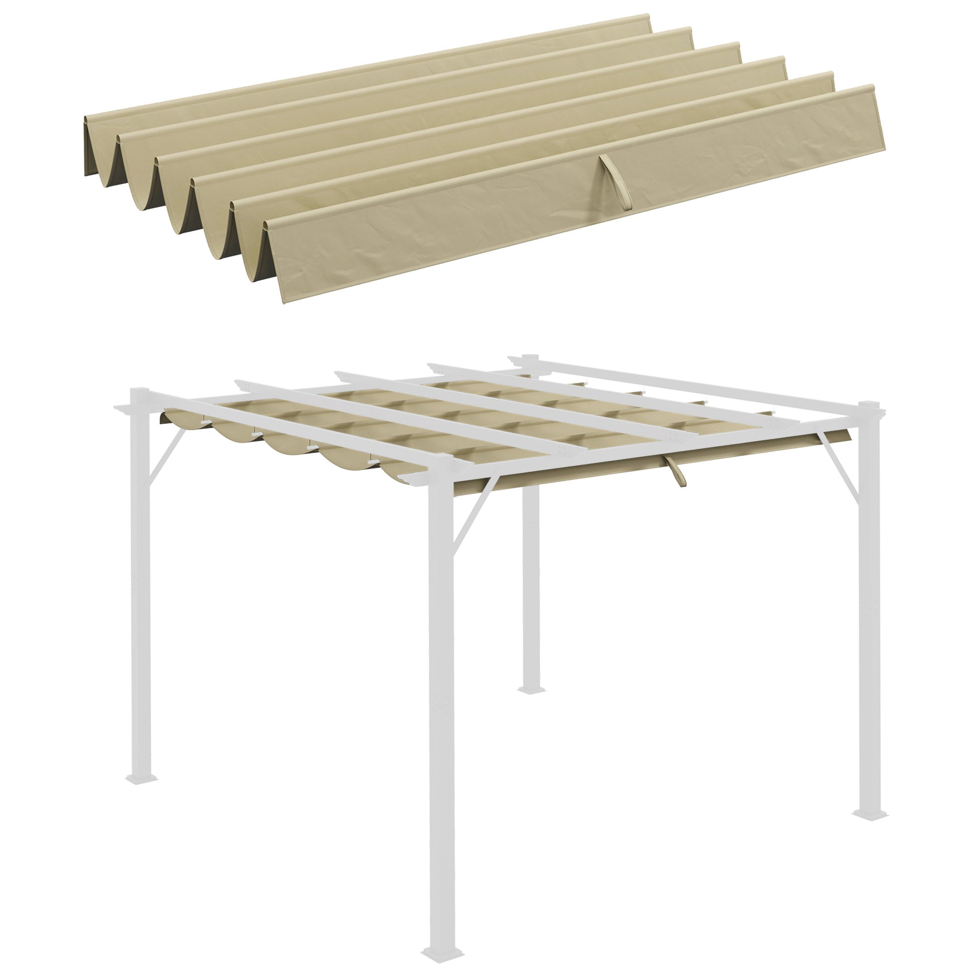 Outsunny Retractable Pergola Shade Cover, Replacement Canopy Fabric for 3 x 3 (m) Pergola, Gazebo Retractable Roof, Beige - North Peak Garden Furniture