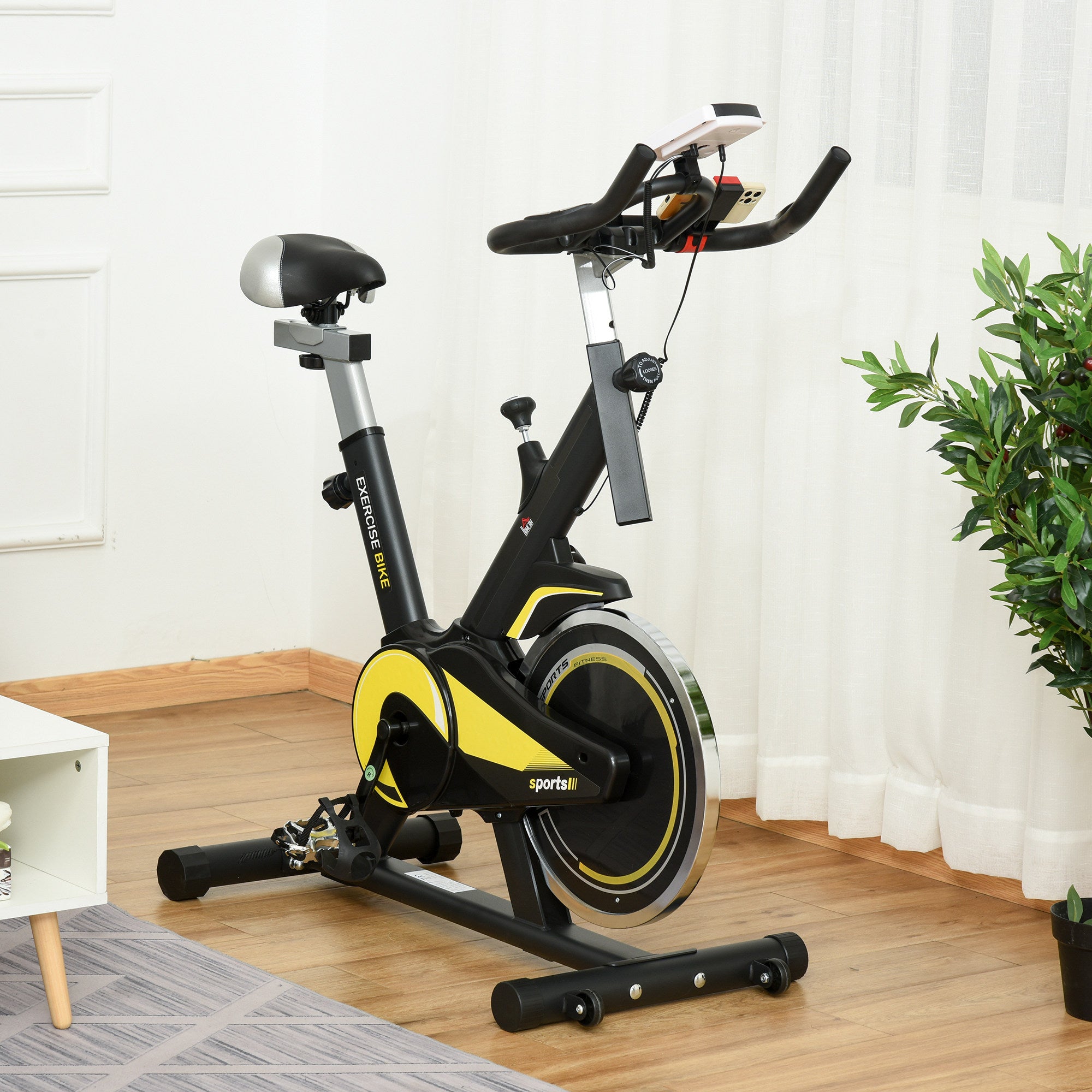 HOMCOM Upright Exercise Bike Indoor Training Cycling Machine Stationary Workout Bicycle with 10KG Flywheel and Adjustable Resistance Seat Handlebar LCD Display for Home Gym - North Peak Garden Furniture