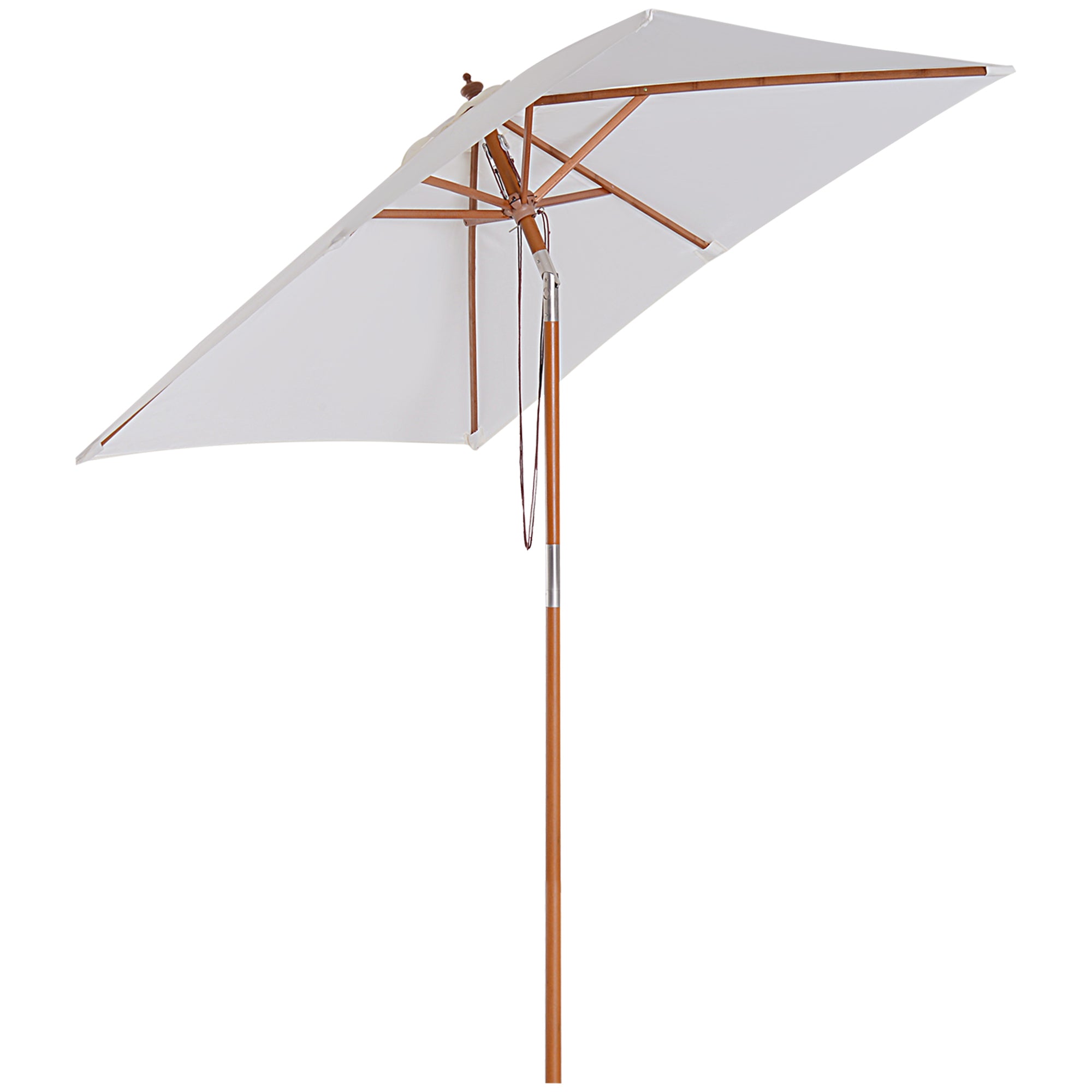 Outsunny 2m x 1.5m Garden Parasol Umbrella with Tilting Sunshade Canopy, Outdoor Market Table Umbrella with Wood and Bamboo Frame, Cream White - North Peak Garden Furniture