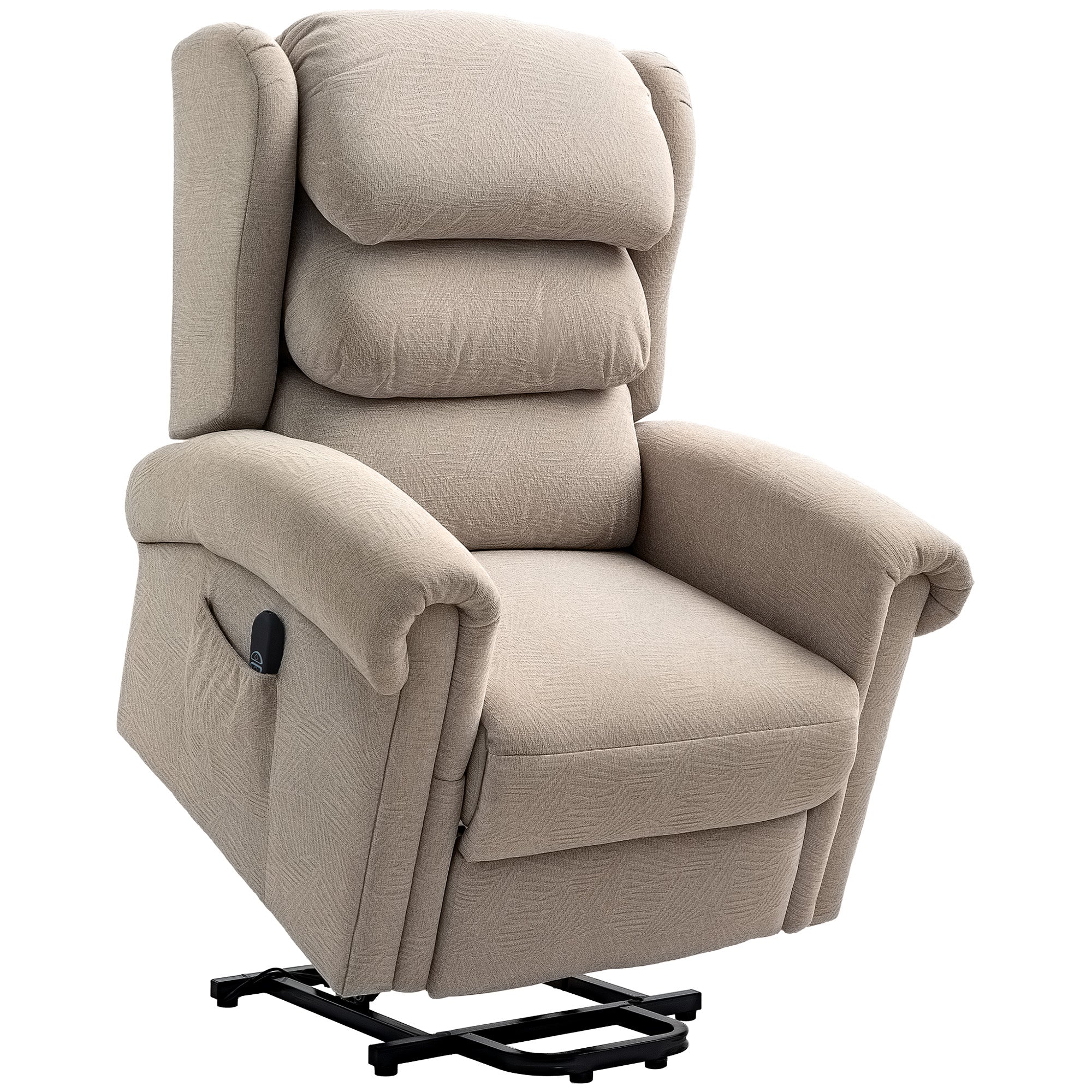 HOMCOM Power Lift Recliner Chair for Elderly, Velvet Electric Riser and Recliner Armchair for Living Room with Remote Control, 2 Side Pockets, Thick Padded Back, Khaki - North Peak Garden Furniture