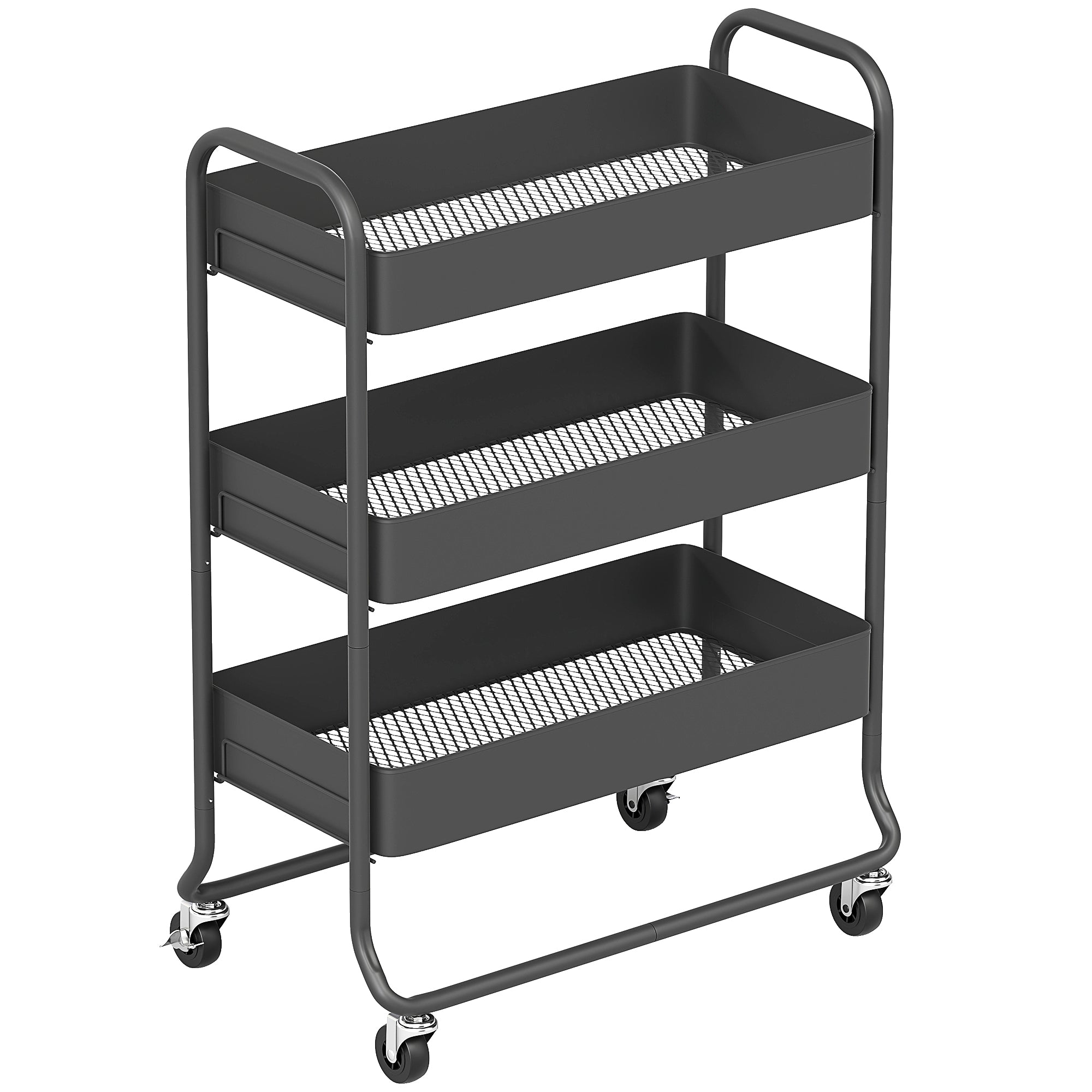 HOMCOM 3-Tier Storage Trolley on Wheels, Rolling Utility Cart with Mesh Backets for Kitchen, Bathroom, Bedroom, Black