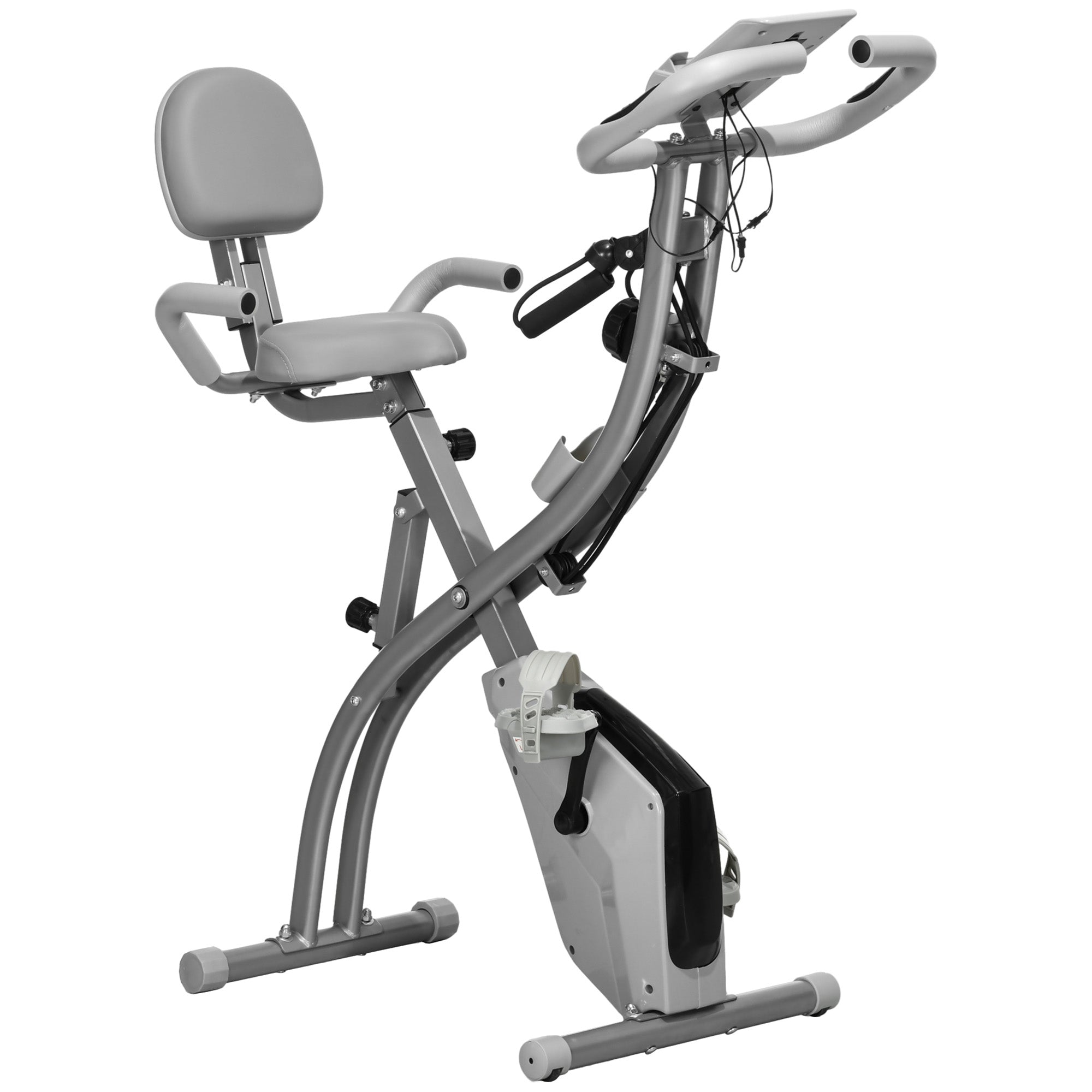 HOMCOM 2-in-1 Folding Exercise Bike with 8-Level Magnetic Resistance, Arm Resistance Band, Pulse Sensor, Grey - North Peak Garden Furniture