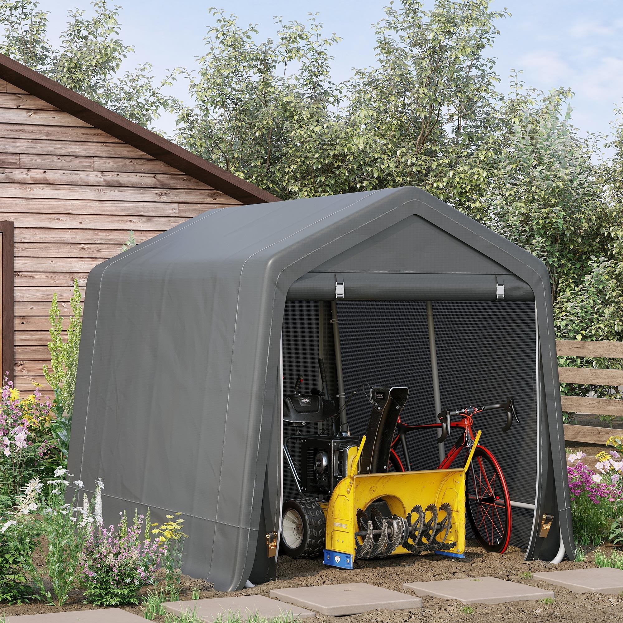 Outsunny 9 X 7.5ft Temporary Outdoor Equipment Shed - Dark Grey - North Peak Garden Furniture