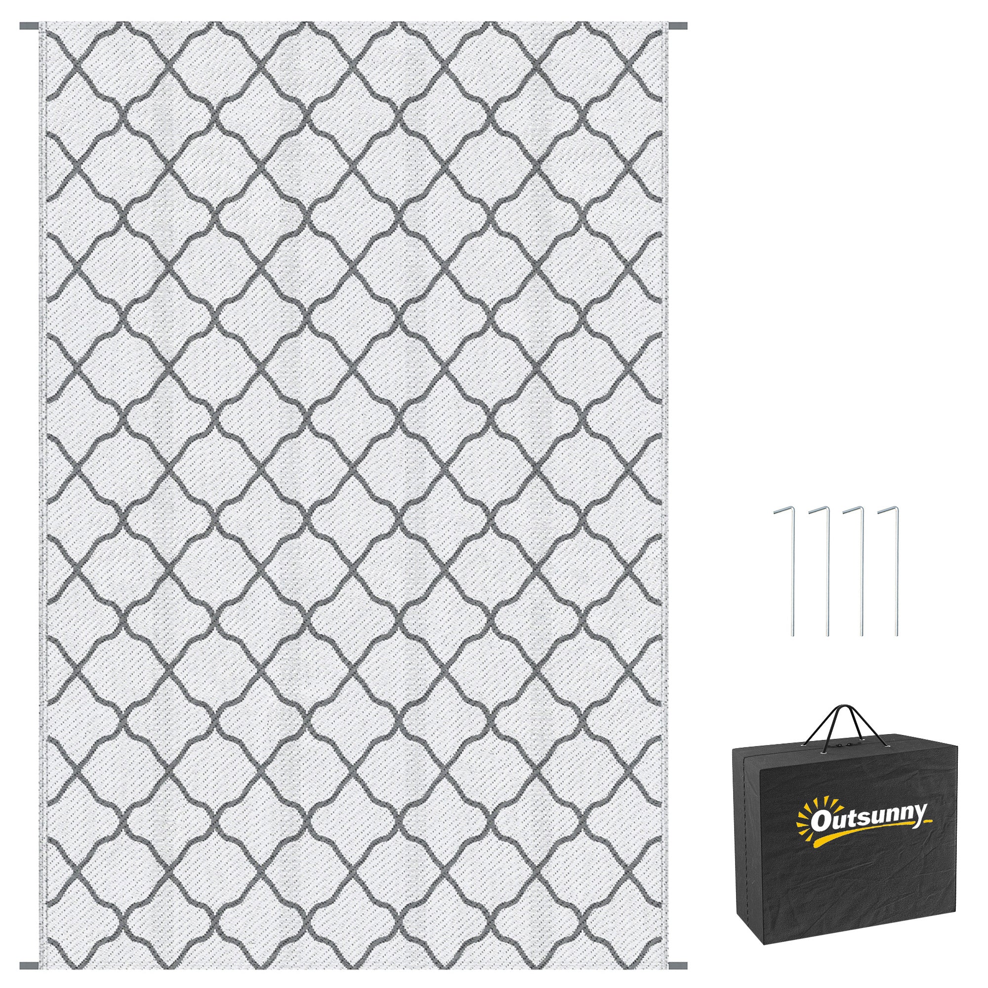 Outsunny Reversible Outdoor Rug with Carry Bag, Waterproof Plastic Straw Mat for Garden, Deck, RV, Picnic, Beach, Camping, 182 x 274cm, Grey