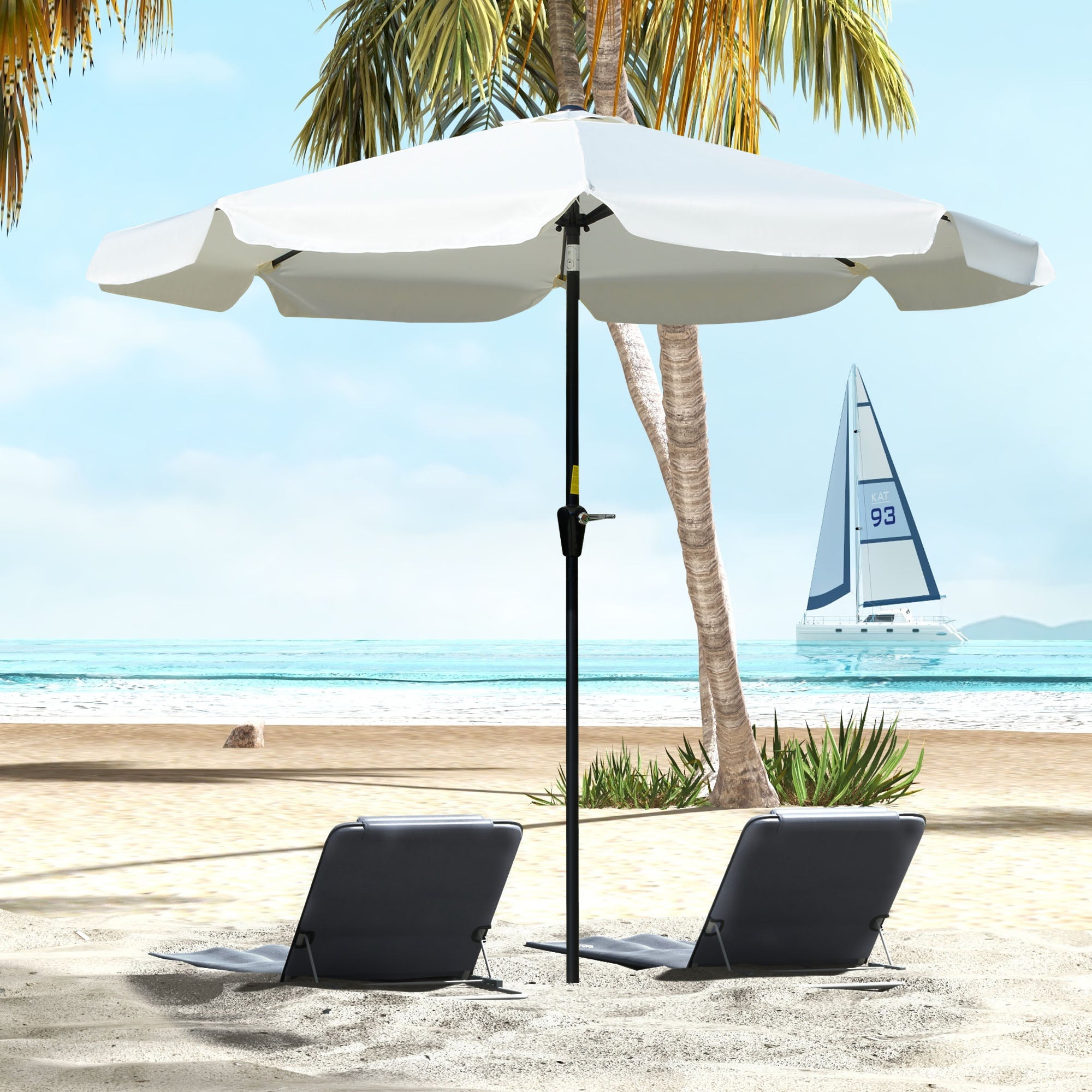 Outsunny 2.7m Patio Parasol Garden Umbrellas Outdoor Sun Shade Table Umbrella with Tilt, Crank, 8 Ribs, Ruffles, White - North Peak Garden Furniture