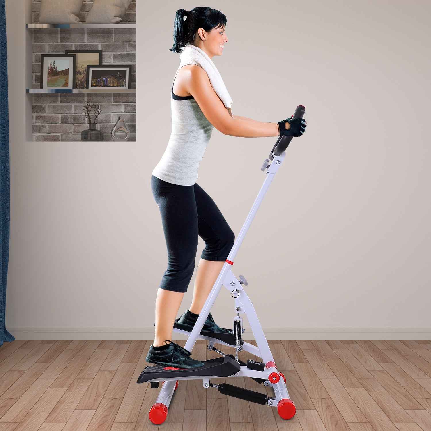 HOMCOM Foldable Step Machine, Height Adjustable Stepper w/ LCD Display and Handlebar, Twister Steppers for Exercise Workout Home Gym Office
