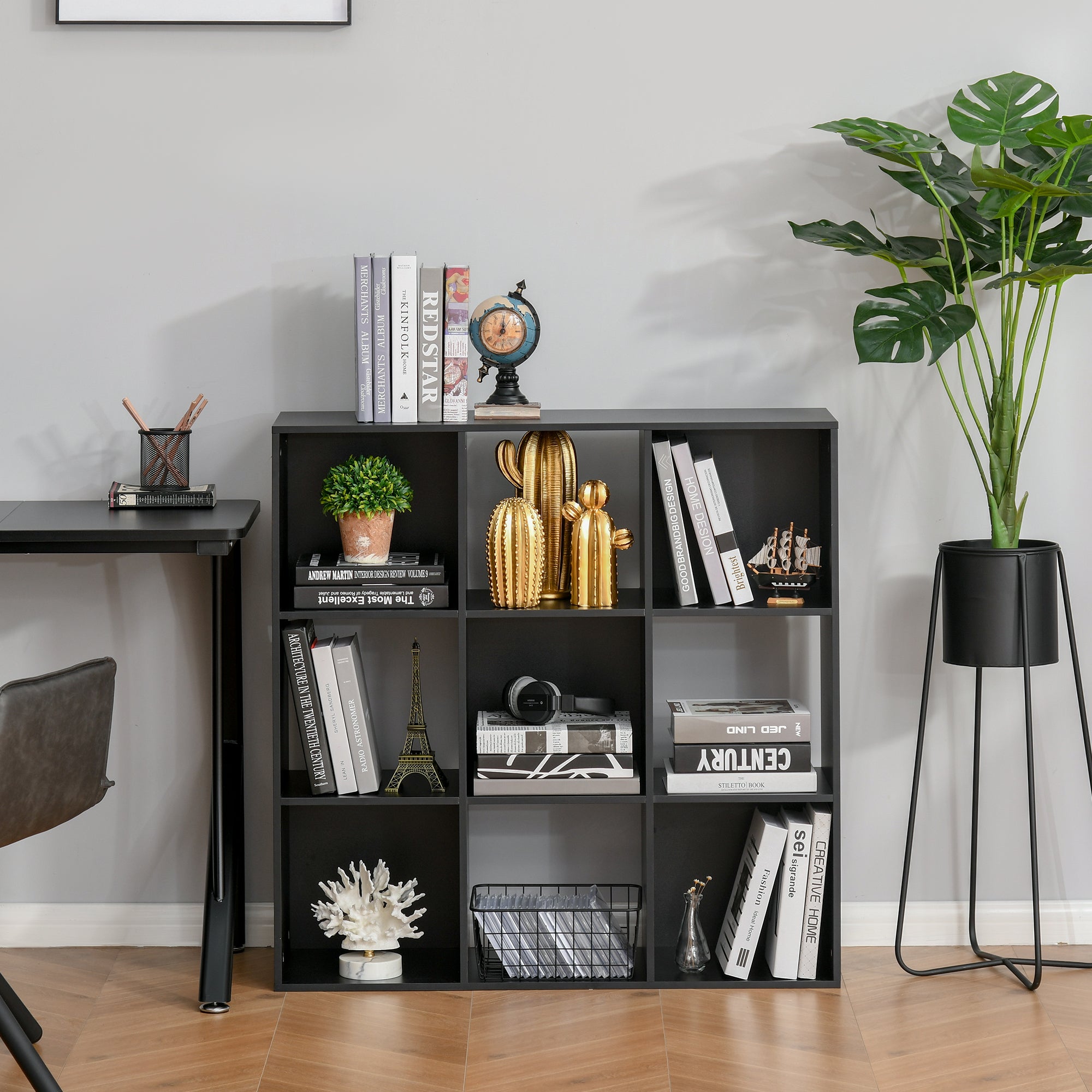 HOMCOM 3-tier 9 Cubes Storage Unit Particle Board Cabinet Bookcase Organiser Home Office Shelves Black - North Peak Garden Furniture