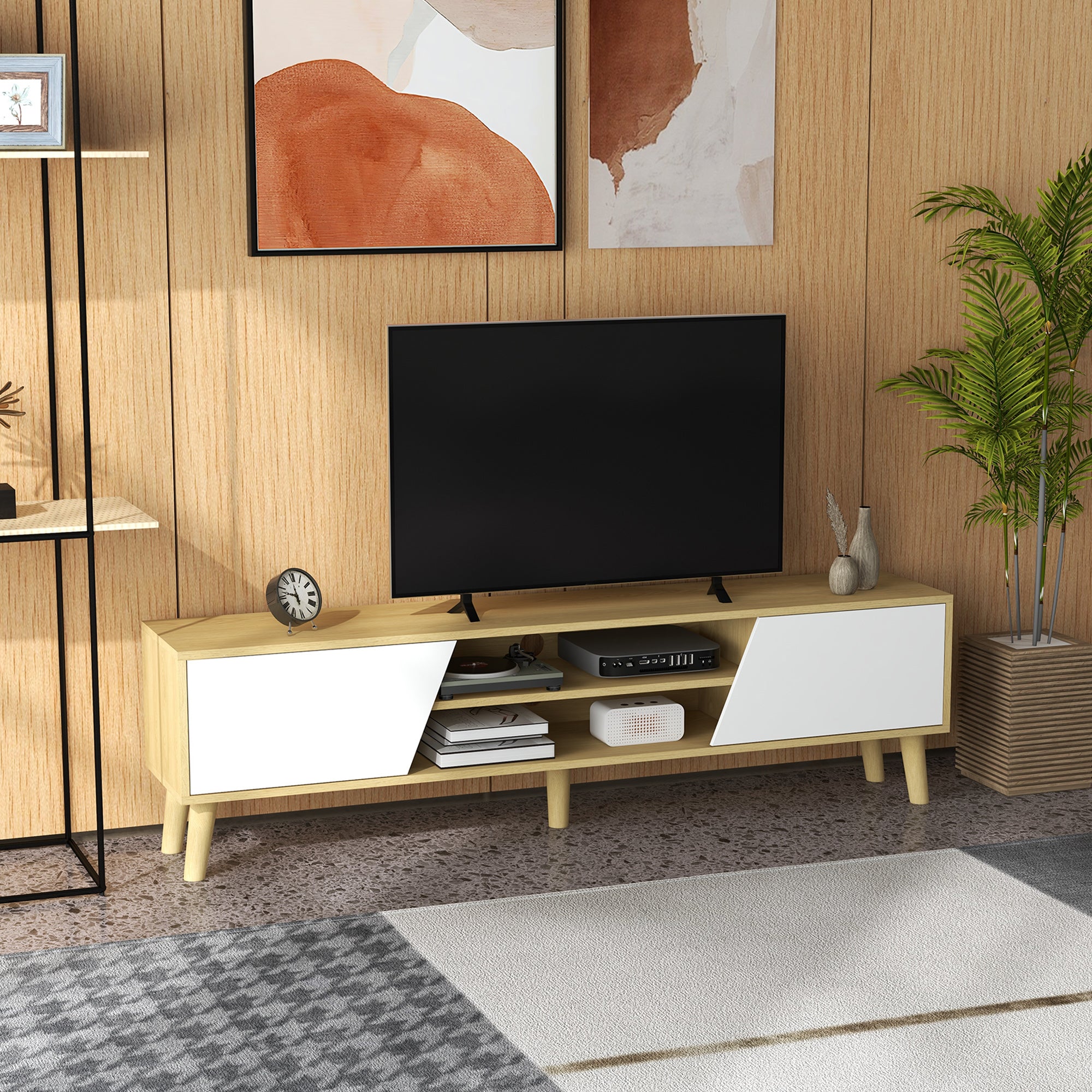 HOMCOM Scandinavian-Style TV Cabinet, with Storage - Wood-Effect/White - North Peak Garden Furniture