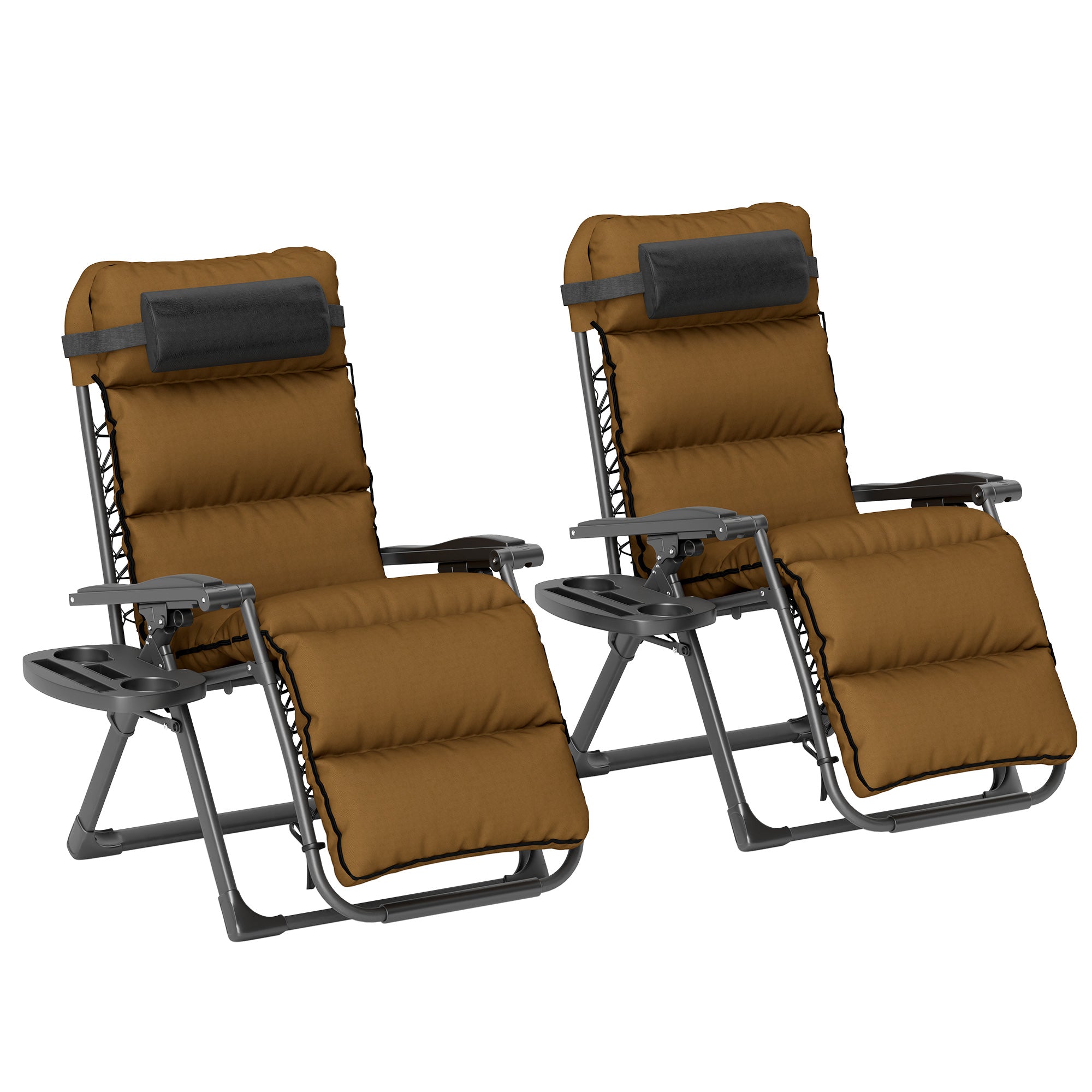Outsunny Set of Two Reclining Sun Loungers, with Cushion - Brown - North Peak Garden Furniture