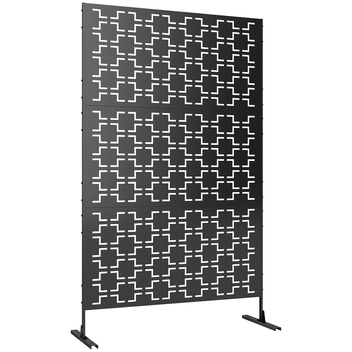 Outsunny Metal Decorative Privacy Screen Outdoor Divider, Black Grid