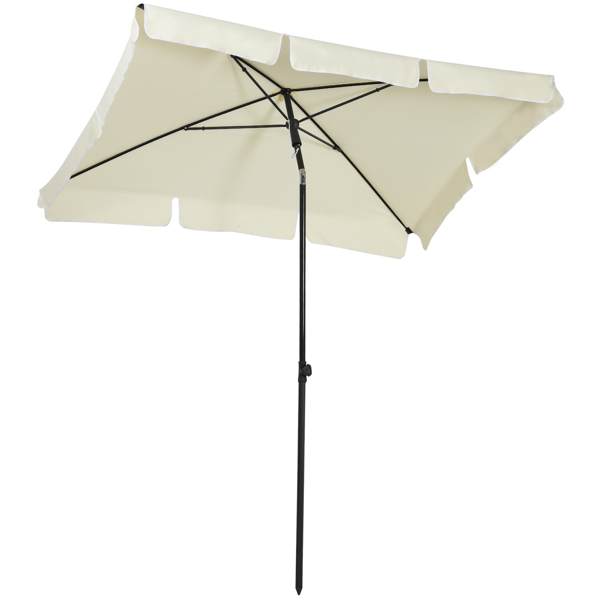 Outsunny Garden Parasol Umbrella, Outdoor Market Table Umbrella with Ruffles & Aluminium Pole, Rectangular Tilting Parasol Sun Shade Canopy, 2 x 1.3m, Cream White - North Peak Garden Furniture