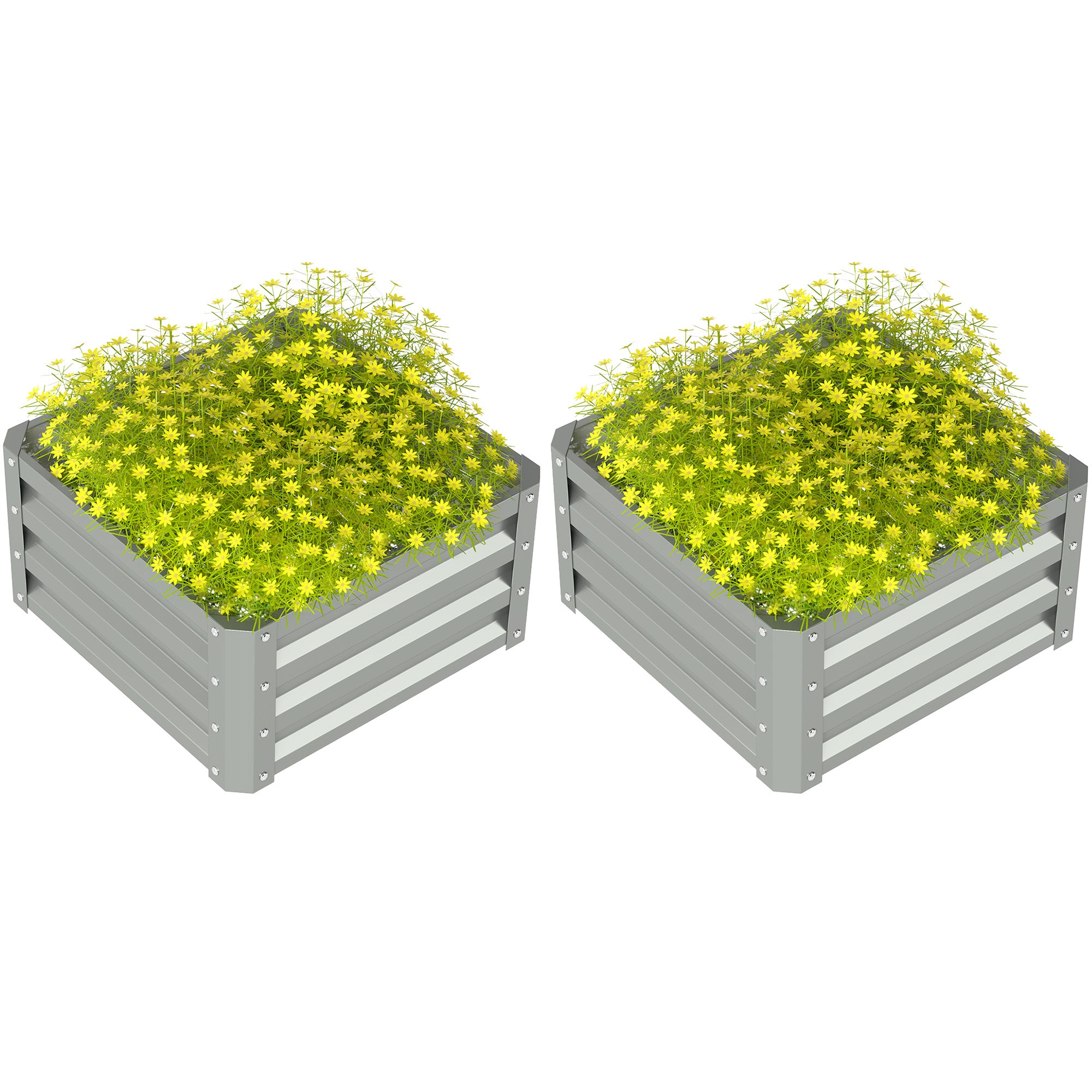 Outsunny Set of Two 60 x 60cm Steel Planter Boxes - Light Grey - North Peak Garden Furniture