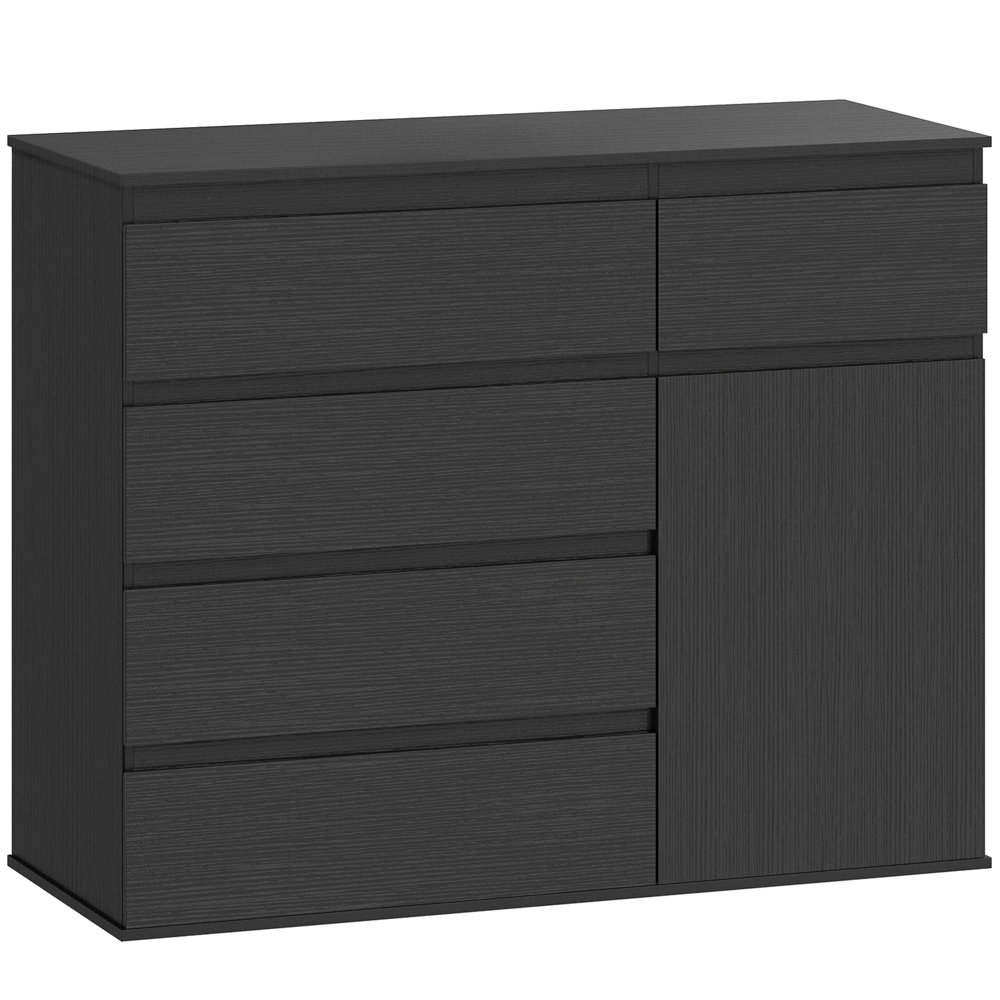 HOMCOM Modern Sideboard, Sideboard Storage Cabinet with 5 Drawers, Adjustable Shelf, Soft-Close Door, Black