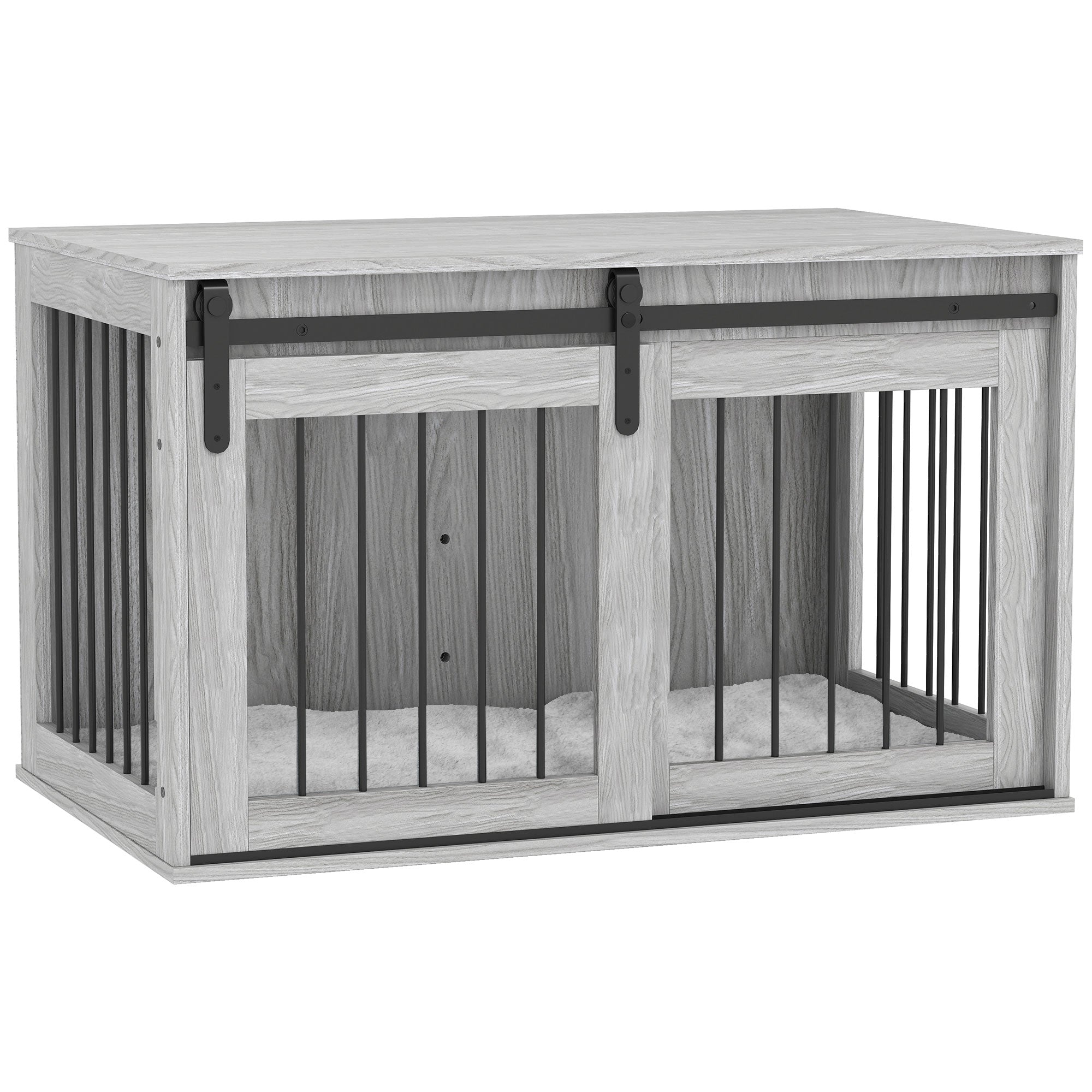 PawHut 98cm Dog Crate Furniture with Removable Cushion for Large Dogs - Grey - North Peak Garden Furniture