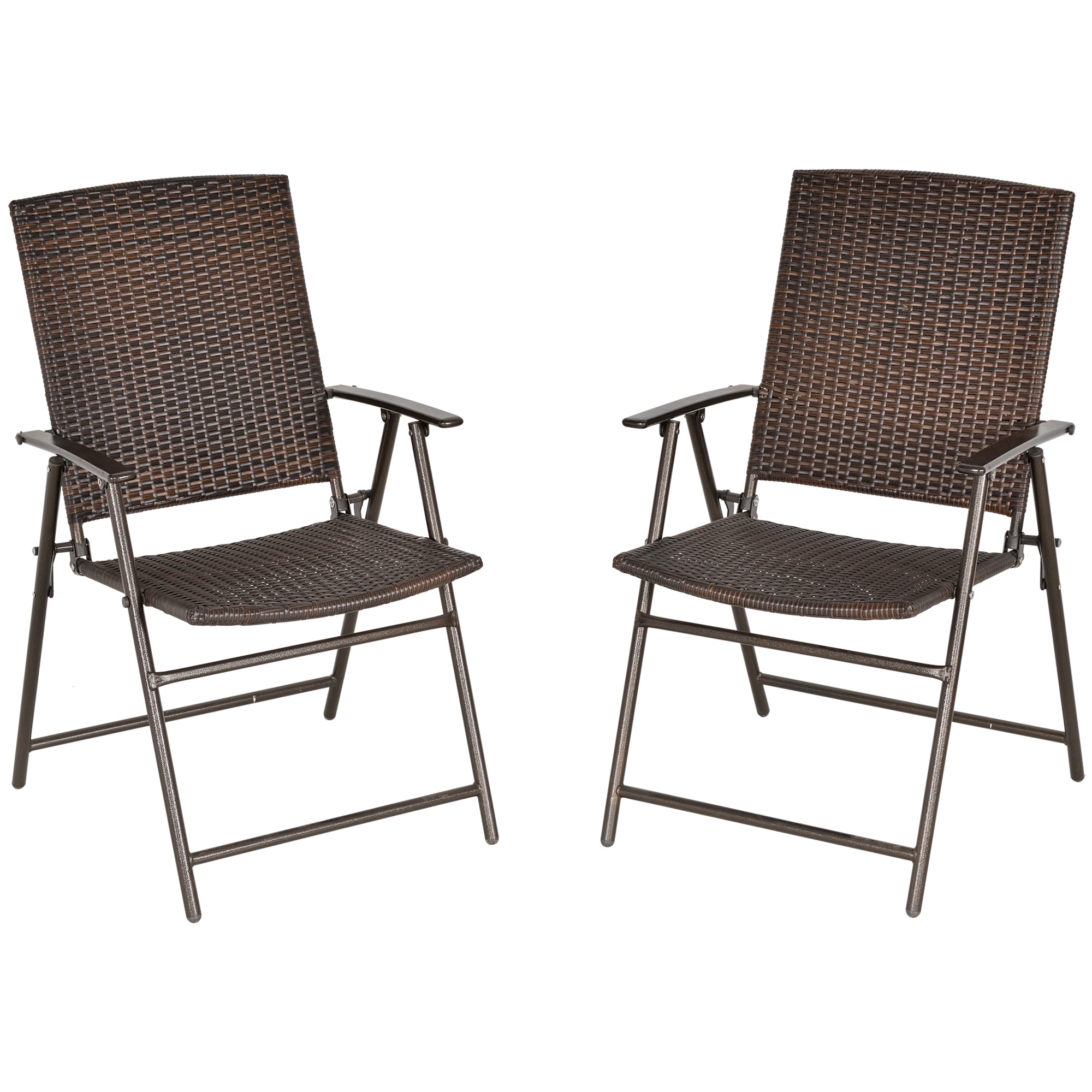 Outsunny Set of Two Folding Rattan Seat Chairs - Brown - North Peak Garden Furniture