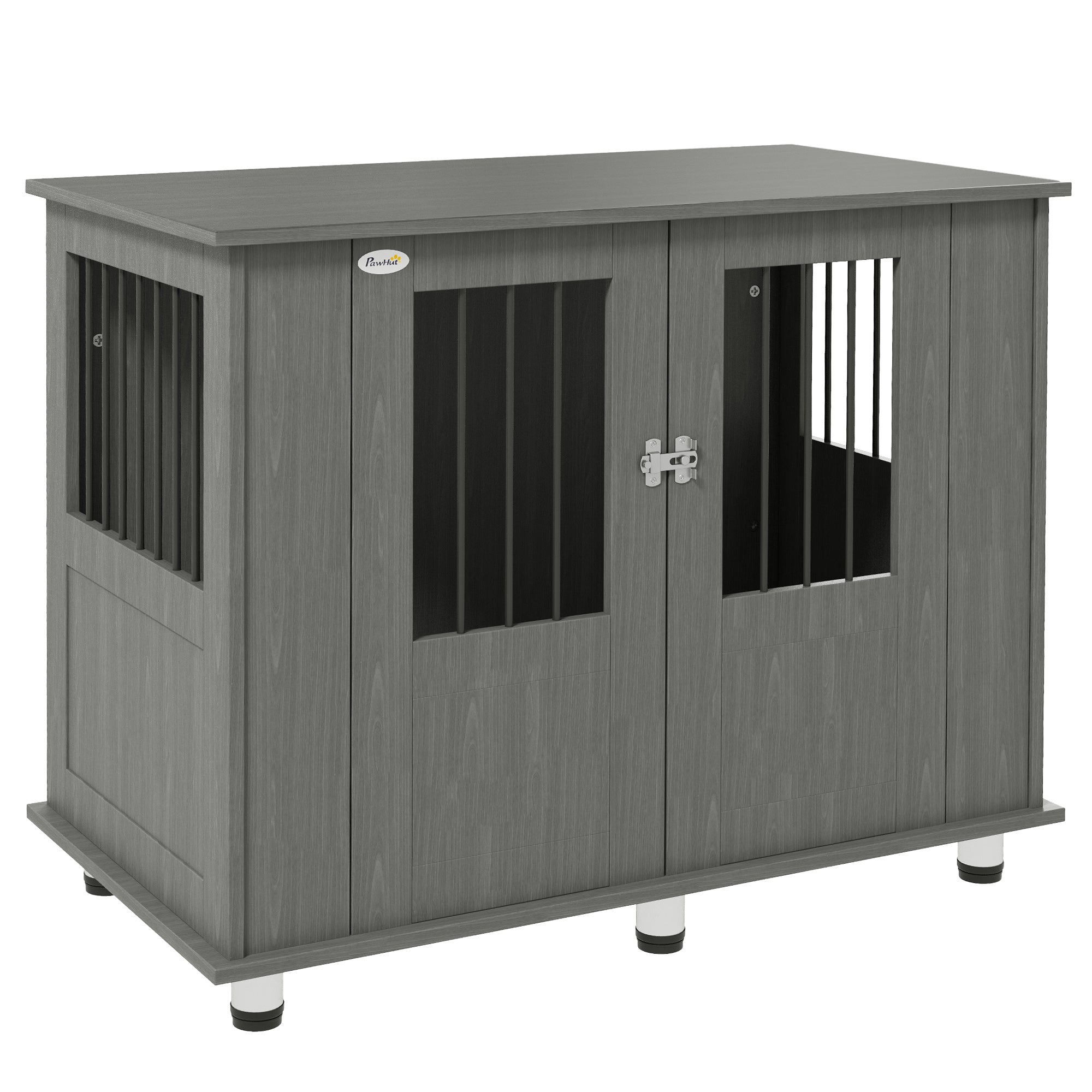PawHut Dog Crate Table for Medium and Large Dogs with Magnetic Door for Indoor Use, 95 x 55 x 75 cm, Grey - North Peak Garden Furniture