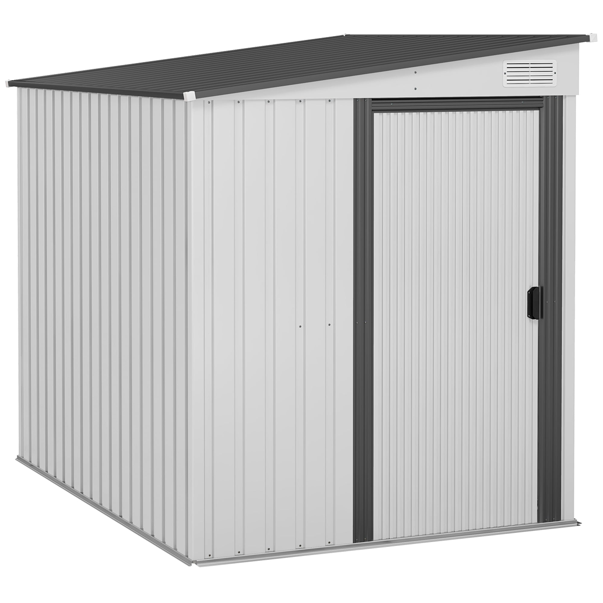 Outsunny 7 x 5ft Galvanised Metal Shed, with Sliding Door, White
