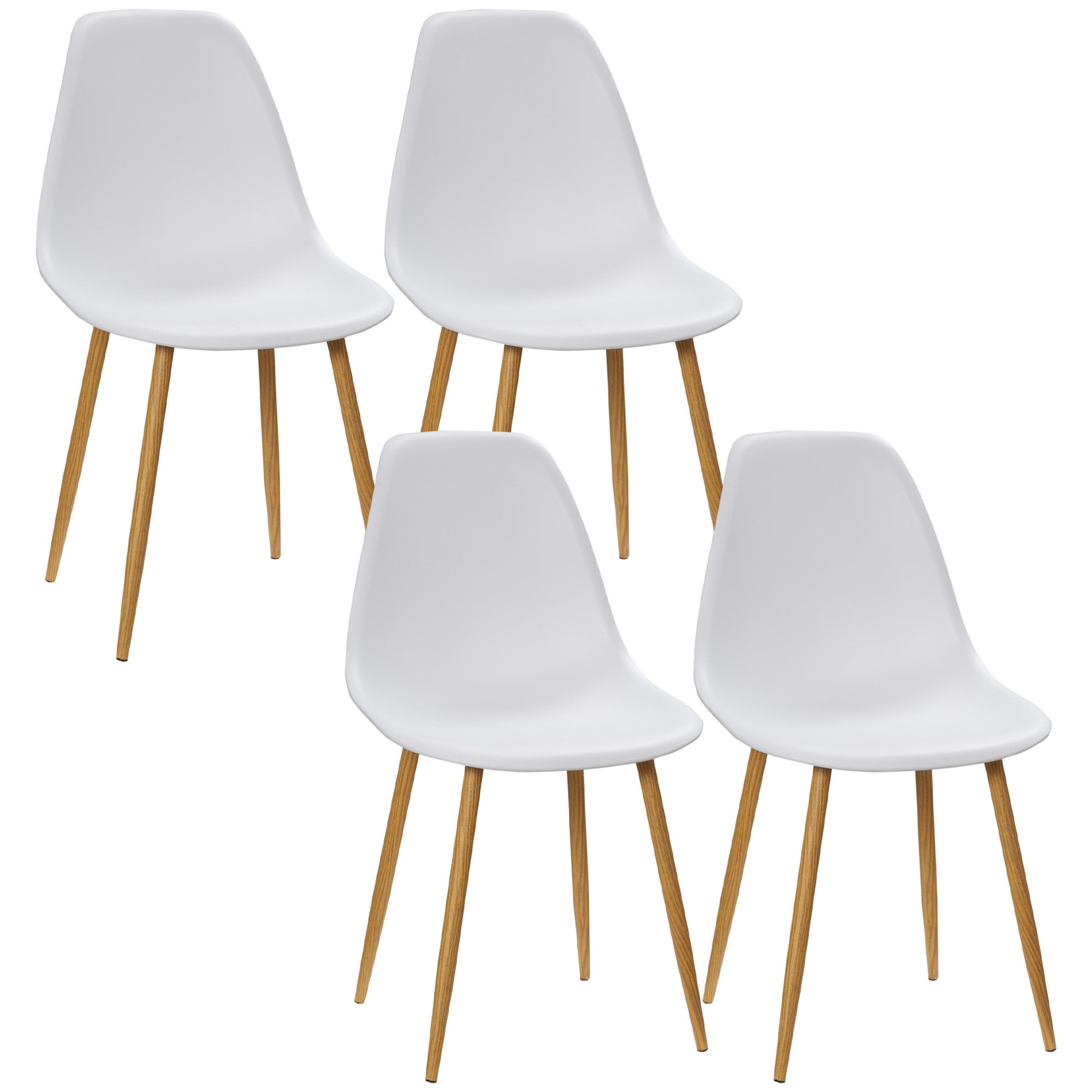 HOMCOM Modern Dining Chairs Set of 4, Kitchen Chairs with Backrest and Steel Legs for for Dining Room, Living Room, White - North Peak Garden Furniture