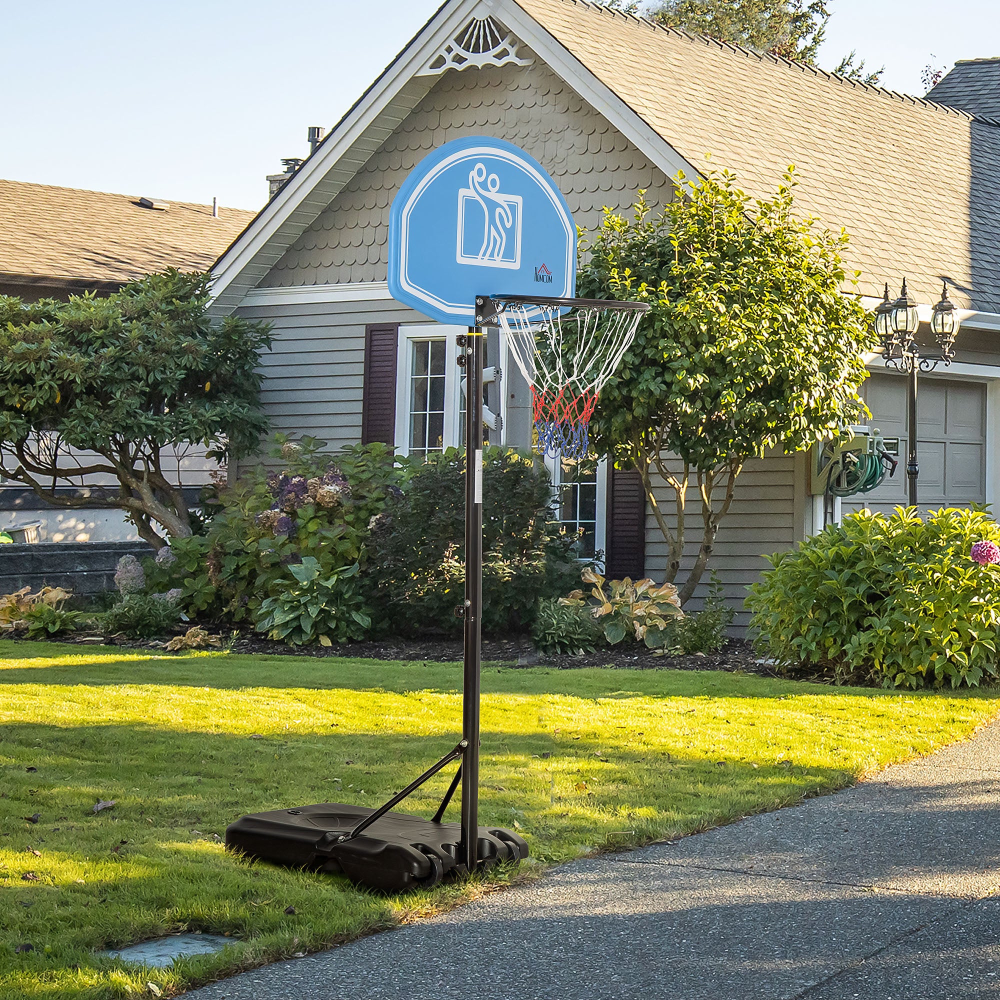 HOMCOM Adjustable Basketball Hoop and Stand, with Wheels and Weight Base Blue - North Peak Garden Furniture