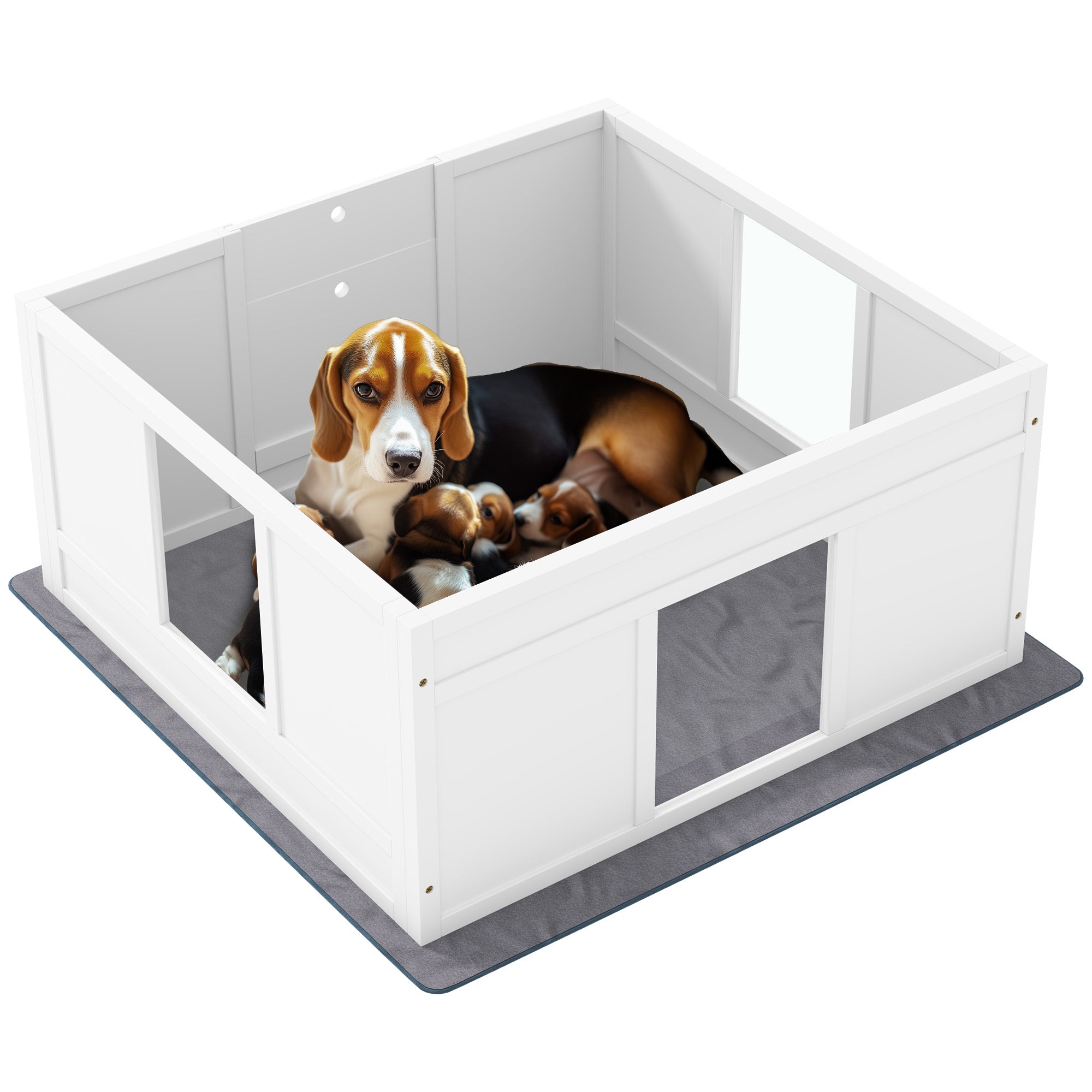 PawHut Whelping Box for Dogs with Whelping Pad, Adjustable Entrance, Non-slip Foot Pads, for Medium Dogs, 100 x 96cm - North Peak Garden Furniture