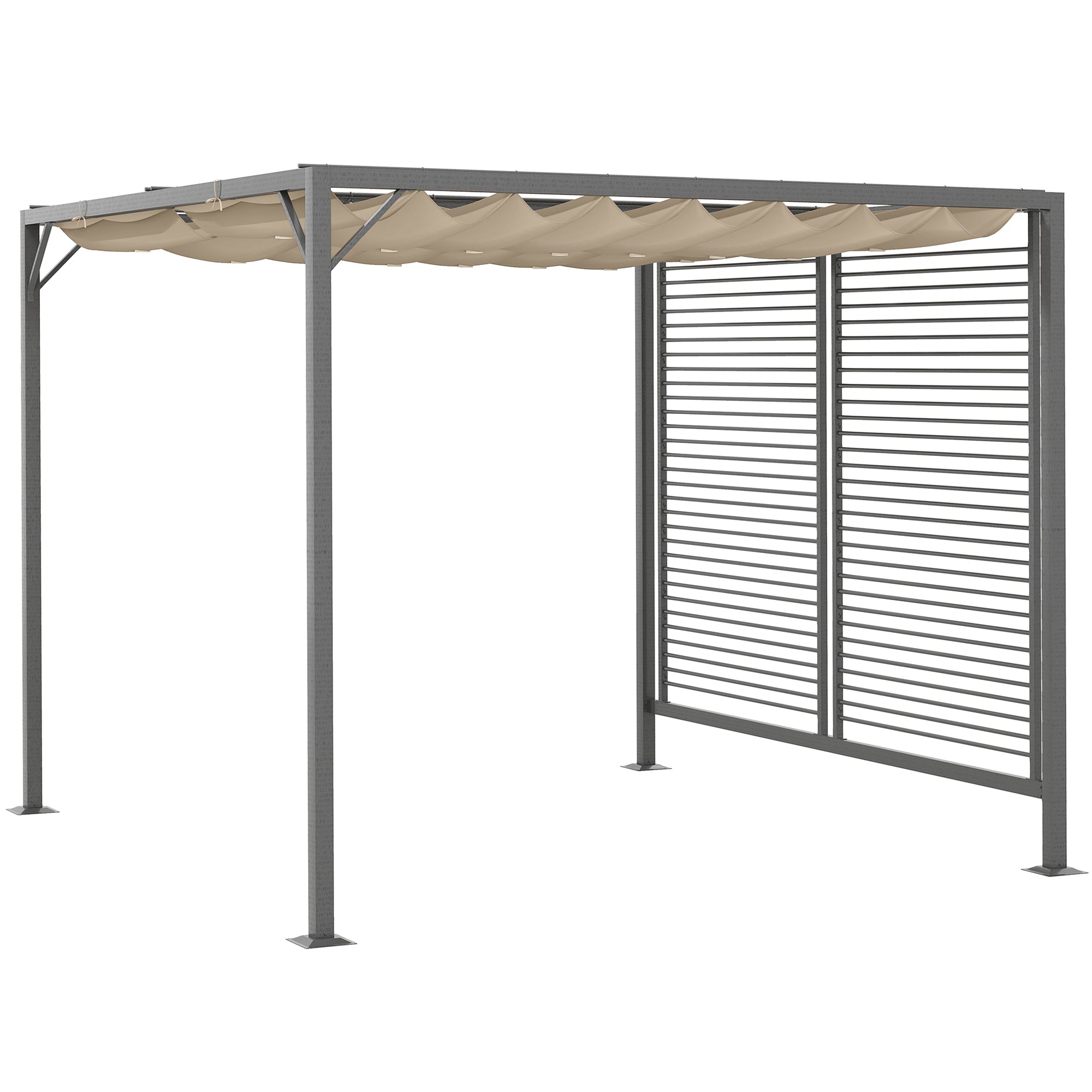 Outsunny 3 x 2.8m Metal Pergola, with Retractable Fabric Roof - Beige - North Peak Garden Furniture