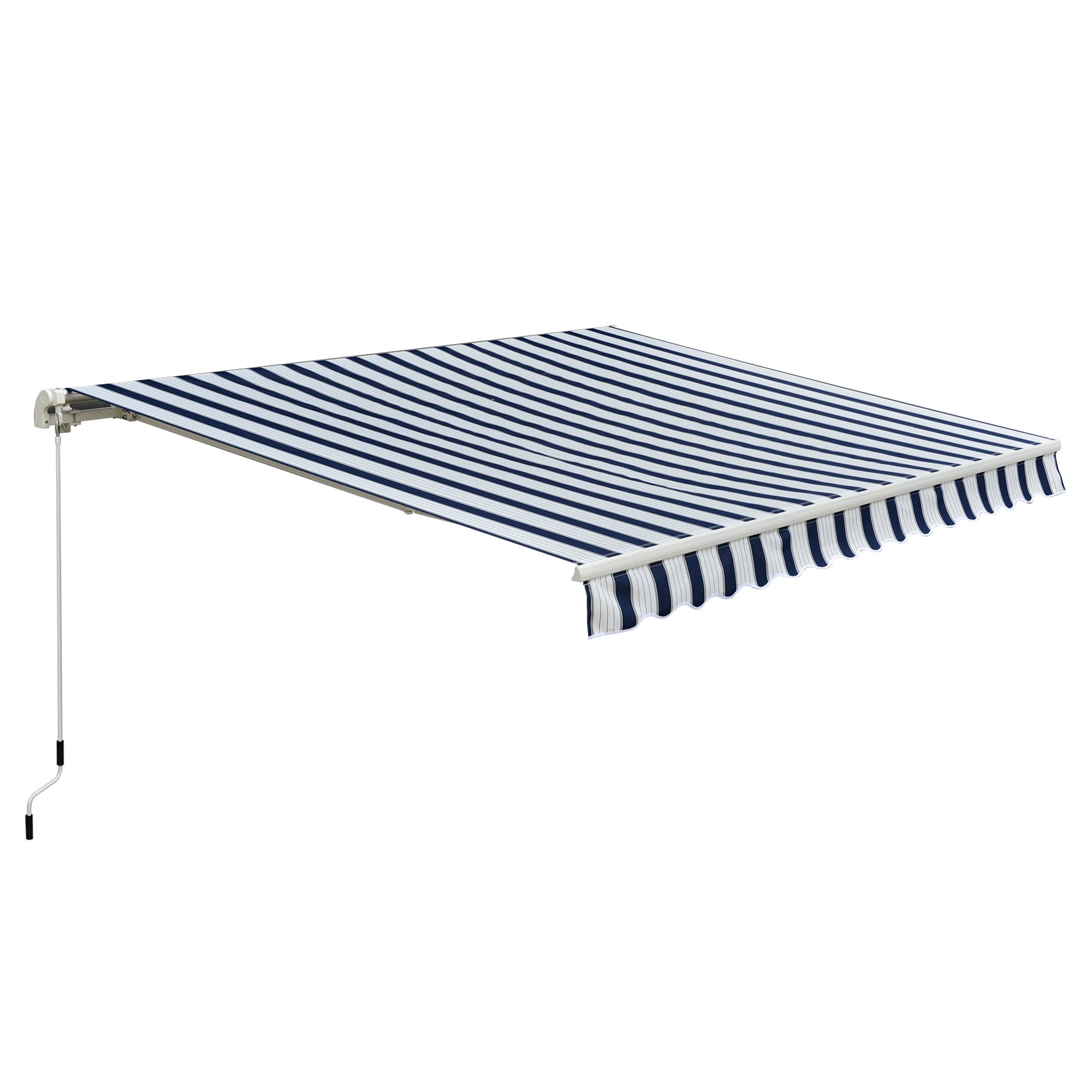Outsunny Manual Retractable Awning, 3x2.5 m-Blue/White Stripes - North Peak Garden Furniture