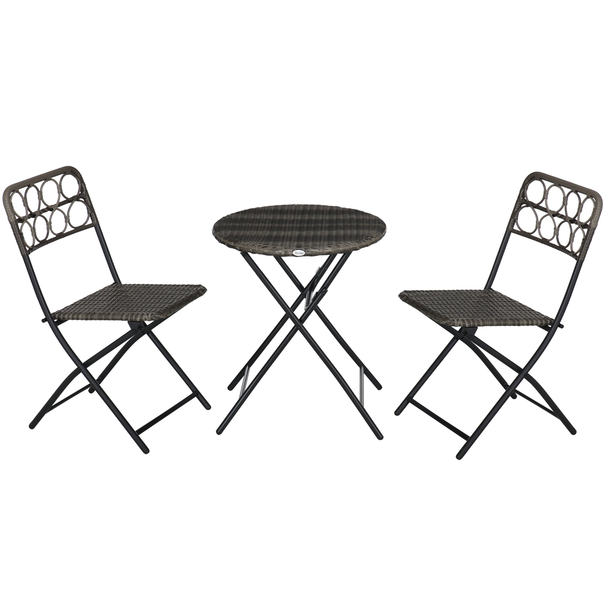 Outsunny 3 Pieces Rattan Bistro Set, Wicker Folding Garden Furniture Set with Coffee Table and Chairs for Outdoor, Patio, Balcony, Grey - North Peak Garden Furniture