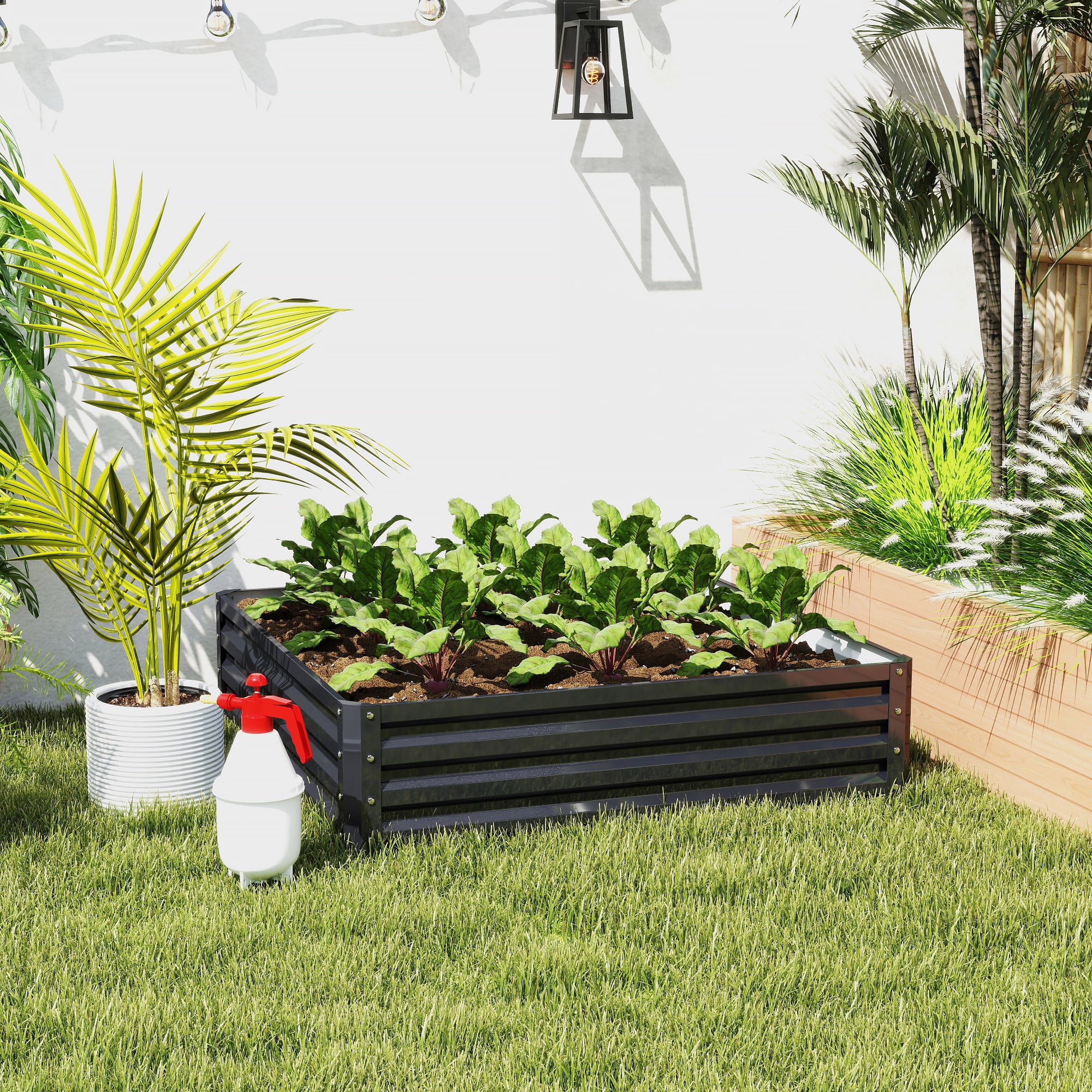 Outsunny 432L Square Raised Garden Bed Box with Weatherized Steel Frame for Vegetables, Flowers and Herbs, 120 x 120 x 30cm, Grey - North Peak Garden Furniture