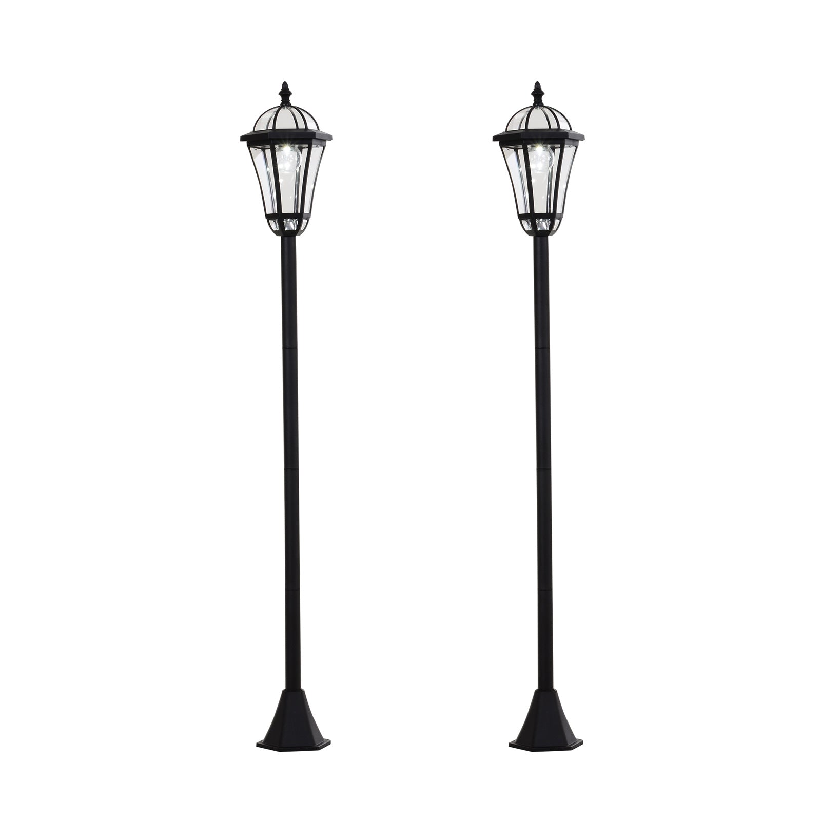 Outsunny 2 PCS LED Garden Lights Lamp Post Solar Powered Lantern Patio Pathway Walkway Outdoor Water-Resist Auto Switch 6 Hours Black - North Peak Garden Furniture