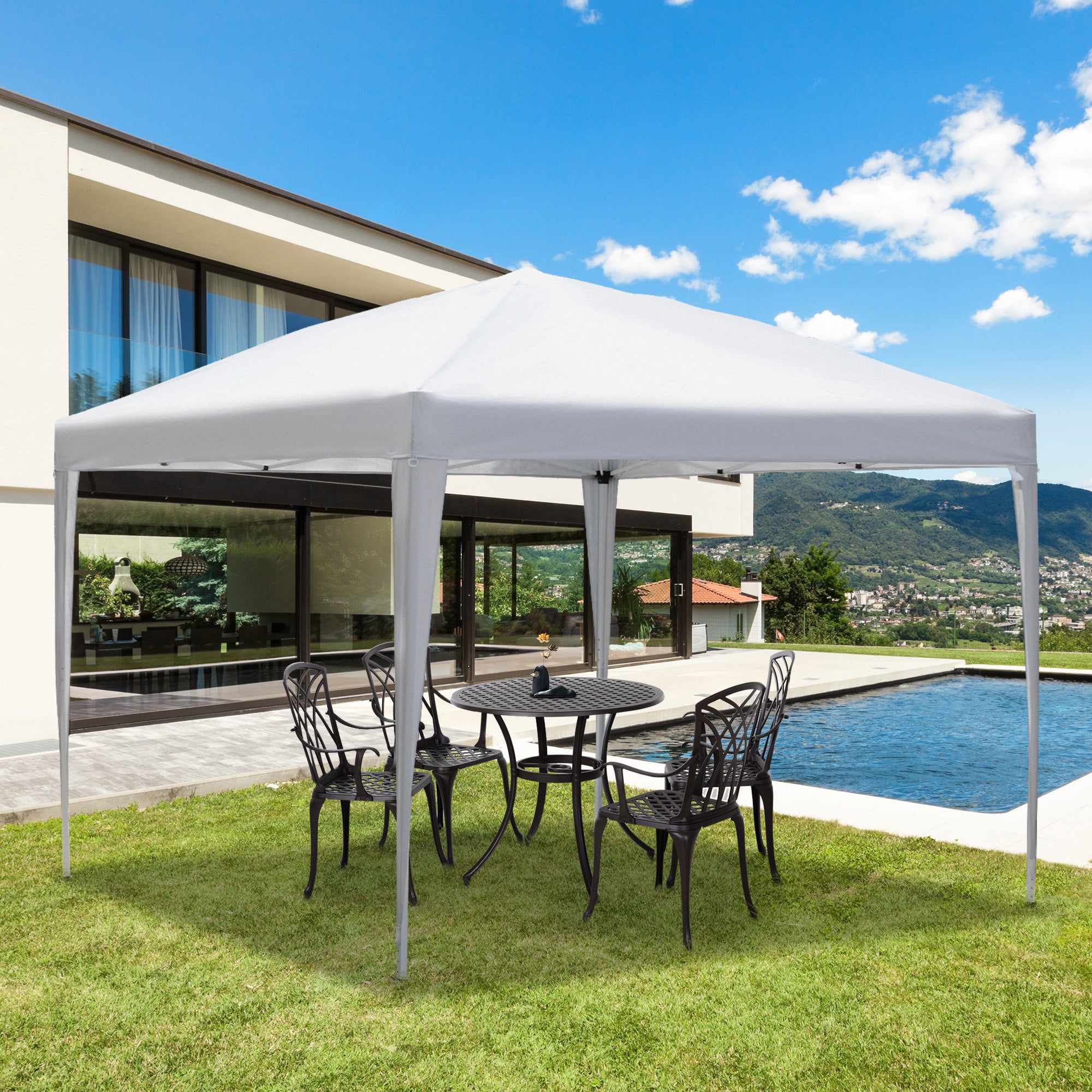Outsunny 3 x 3M Garden Pop Up Gazebo Height Adjustable Marquee Party Tent Wedding Canopy with Carrying Bag, White - North Peak Garden Furniture