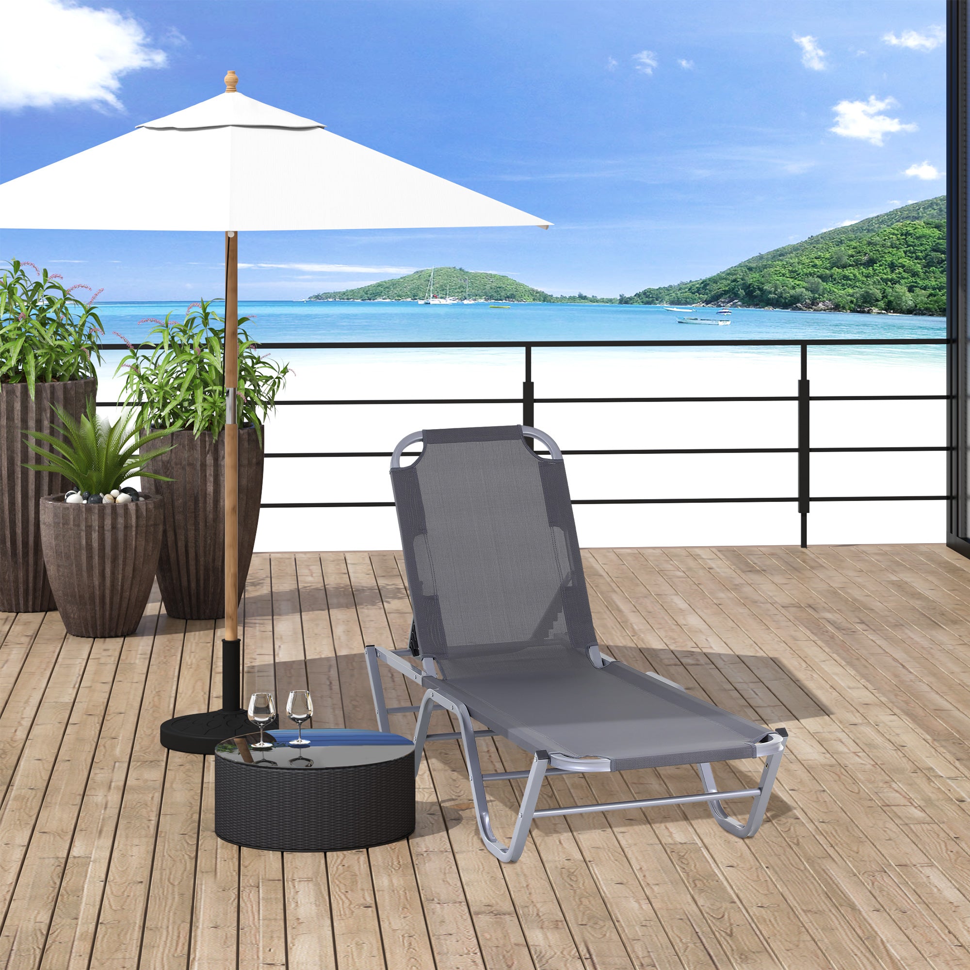 Outsunny Sun Lounger Relaxer Recliner w/ 5-Position Adjustable Backrest Pool Sun Bathing - North Peak Garden Furniture