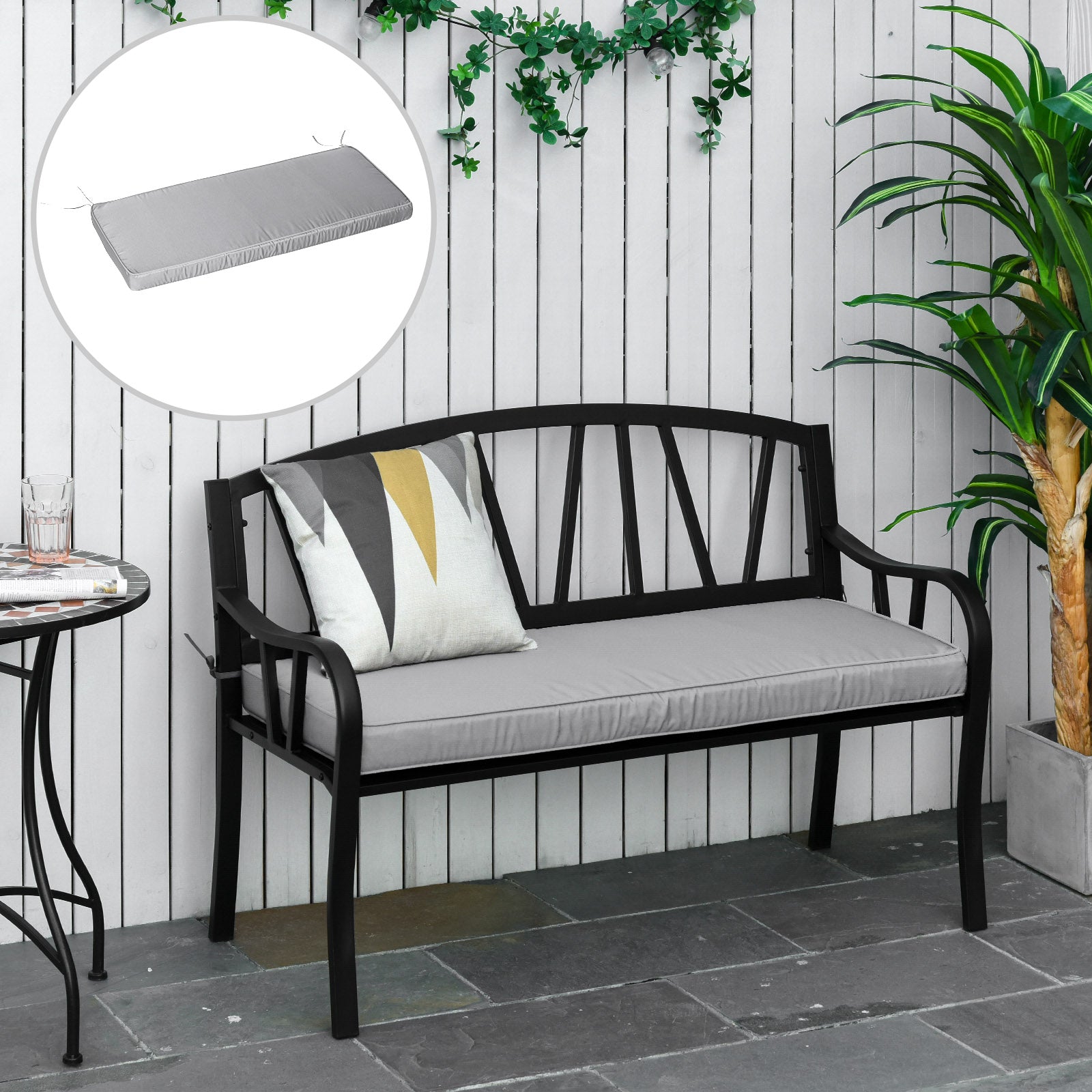 Outsunny 2 Seater Garden Bench Cushion -Light Grey - North Peak Garden Furniture