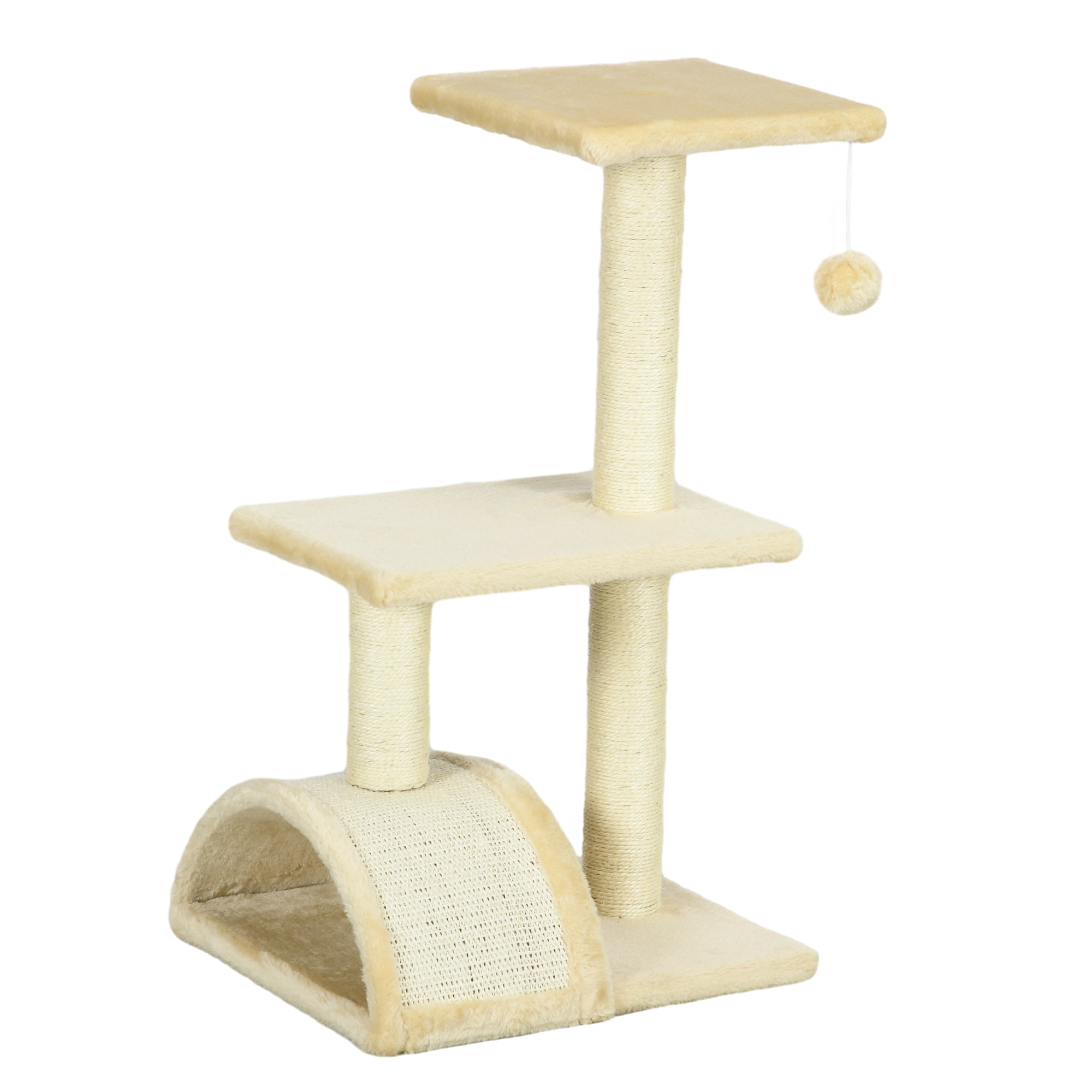 PawHut 72cm Cat Tree with Scratching Post, Pad for Indoor Cats - Cream White - North Peak Garden Furniture