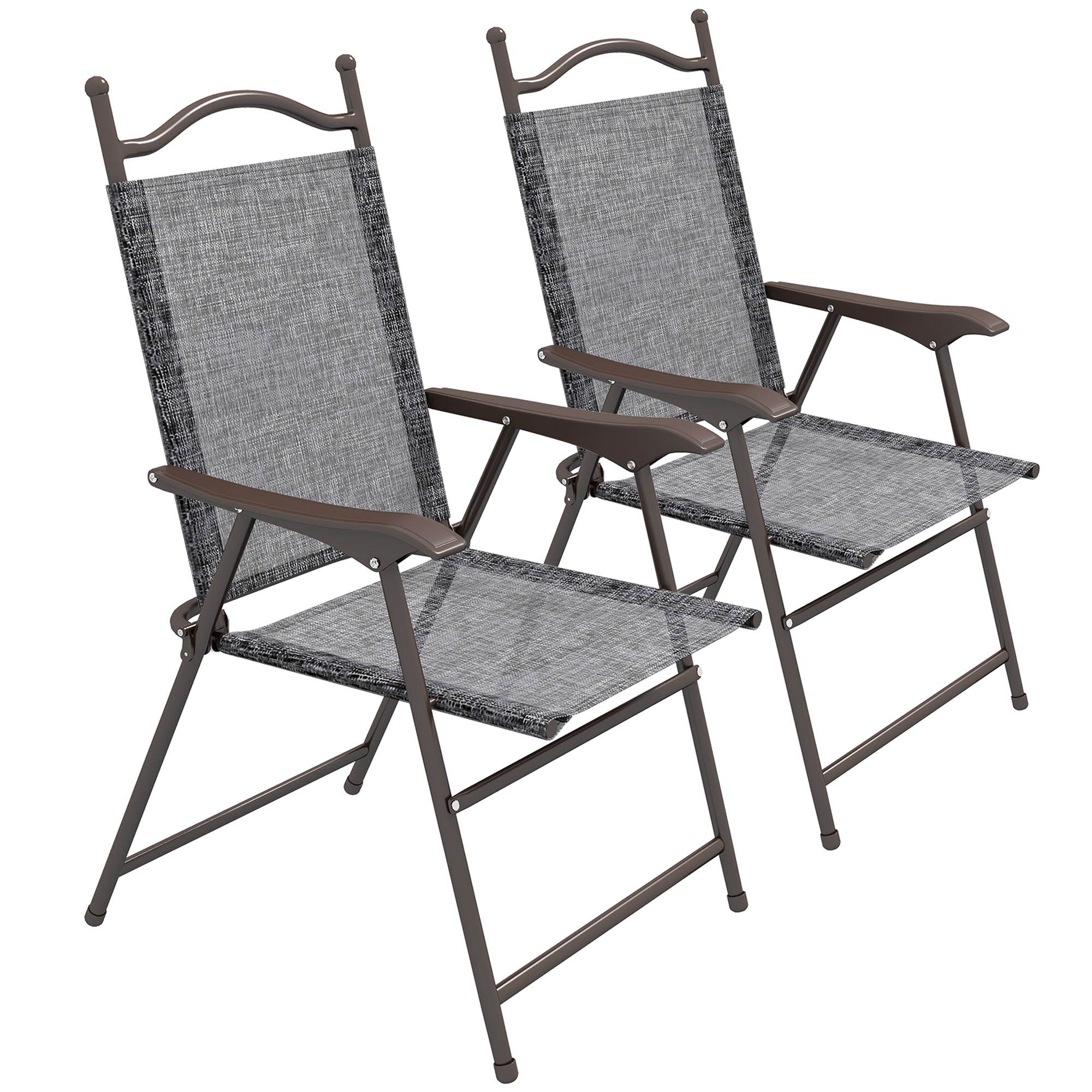 Outsunny Set of Two Folding Garden Chairs, with Fabric Mesh Seats - Grey - North Peak Garden Furniture