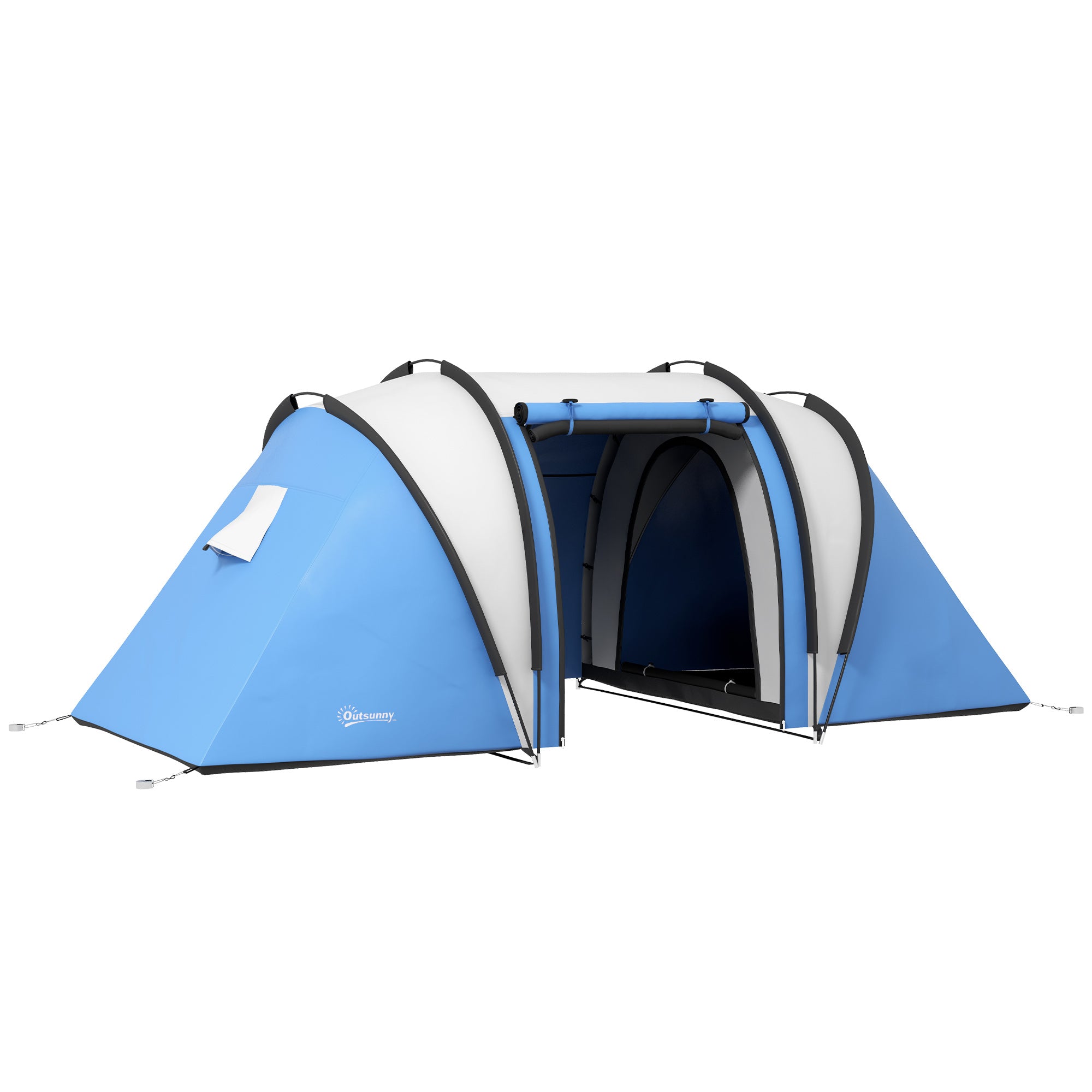 Outsunny Camping Tent with 2 Bedrooms and Living Area, 3000mm Waterproof Family Tent, for Fishing Hiking Festival, Blue - North Peak Garden Furniture