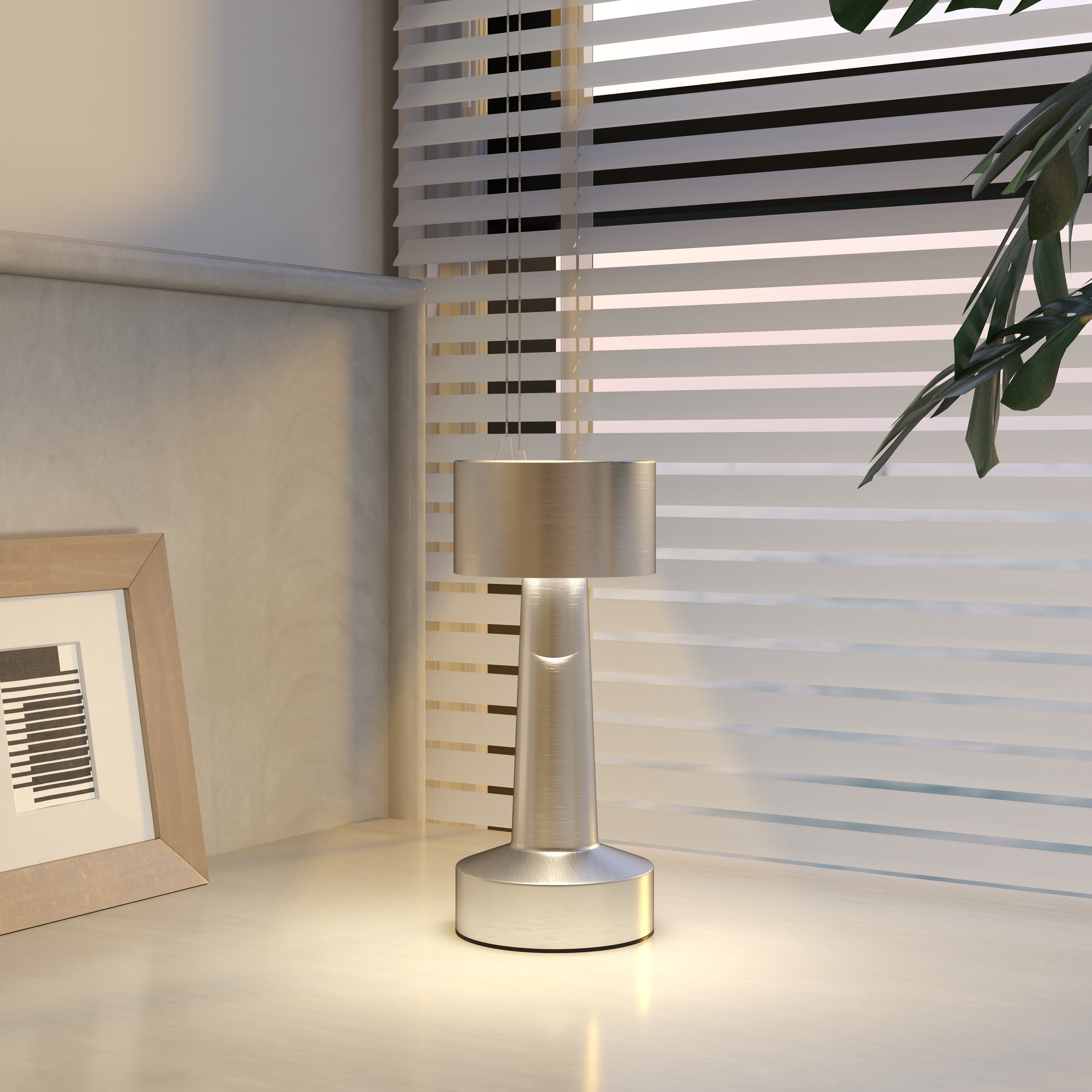 HOMCOM Cordless Table Lamp, Touch LED Desk Lamp with Rechargeable Battery, 3 Colour, for Bedroom Living Room, Silver - North Peak Garden Furniture